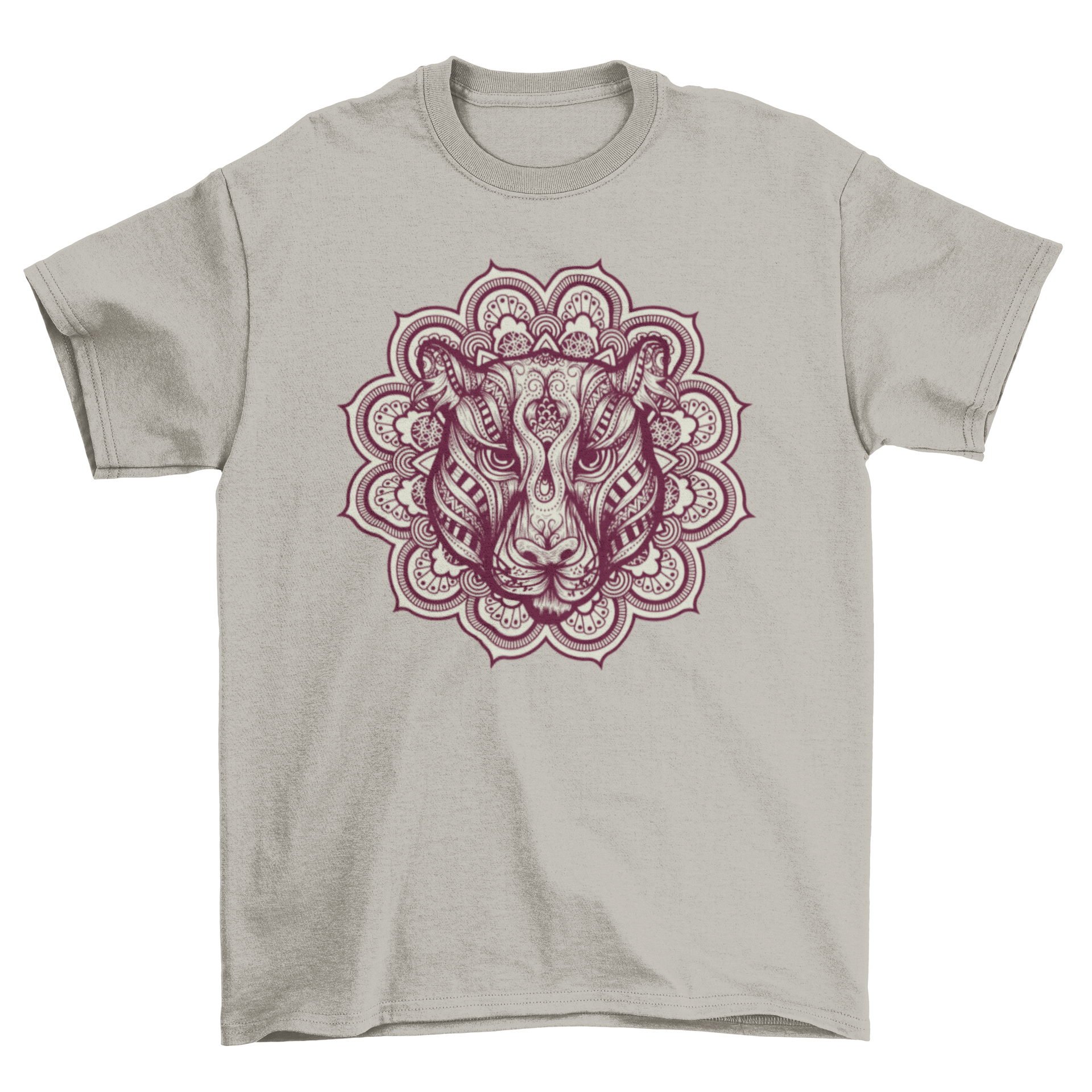 Mandala Jaguar T-Shirt featuring an intricate jaguar design made of ornamental mandala elements, showcasing vibrant colors and artistic detail.