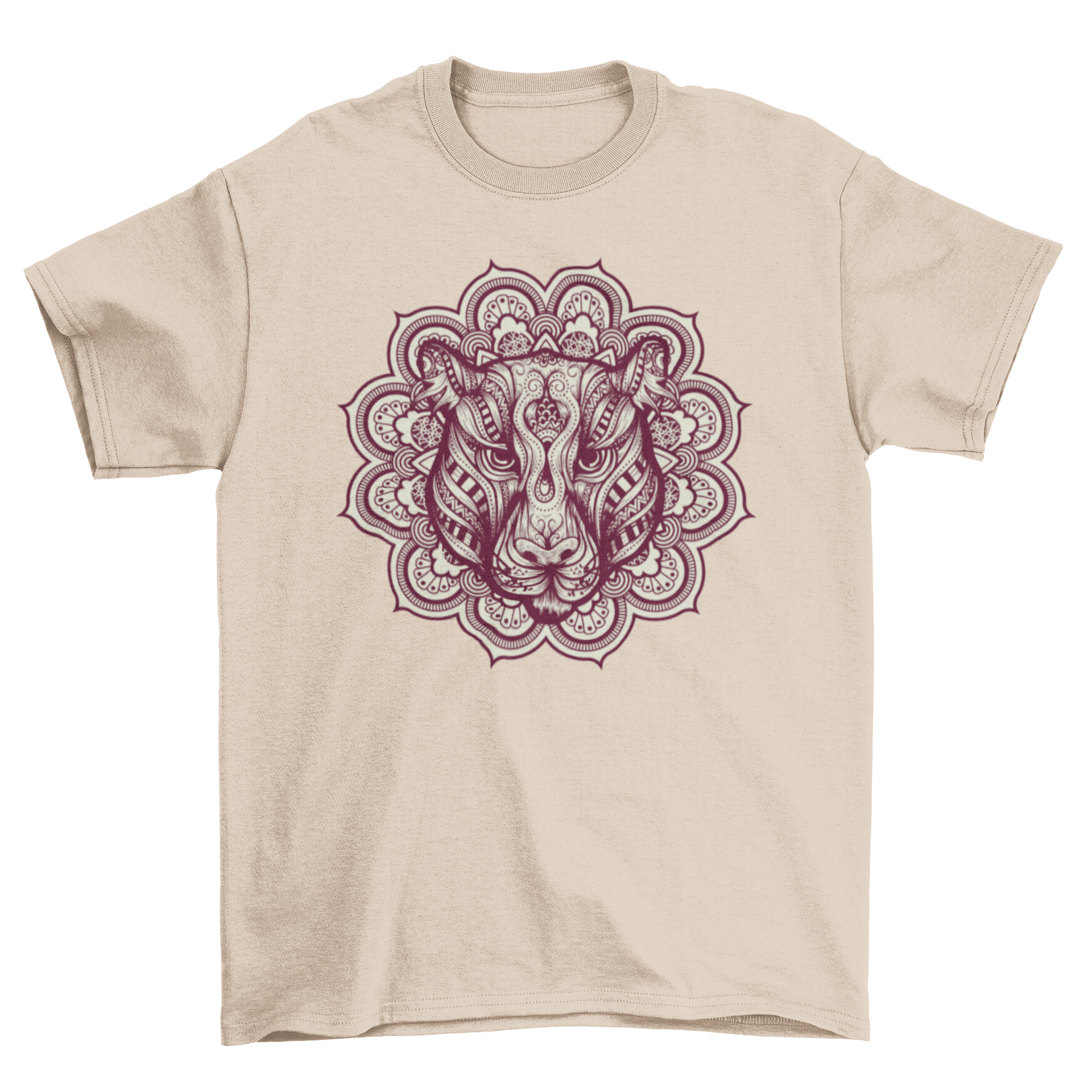 Mandala Jaguar T-Shirt featuring an intricate jaguar design made of ornamental mandala elements, showcasing vibrant colors and artistic detail.