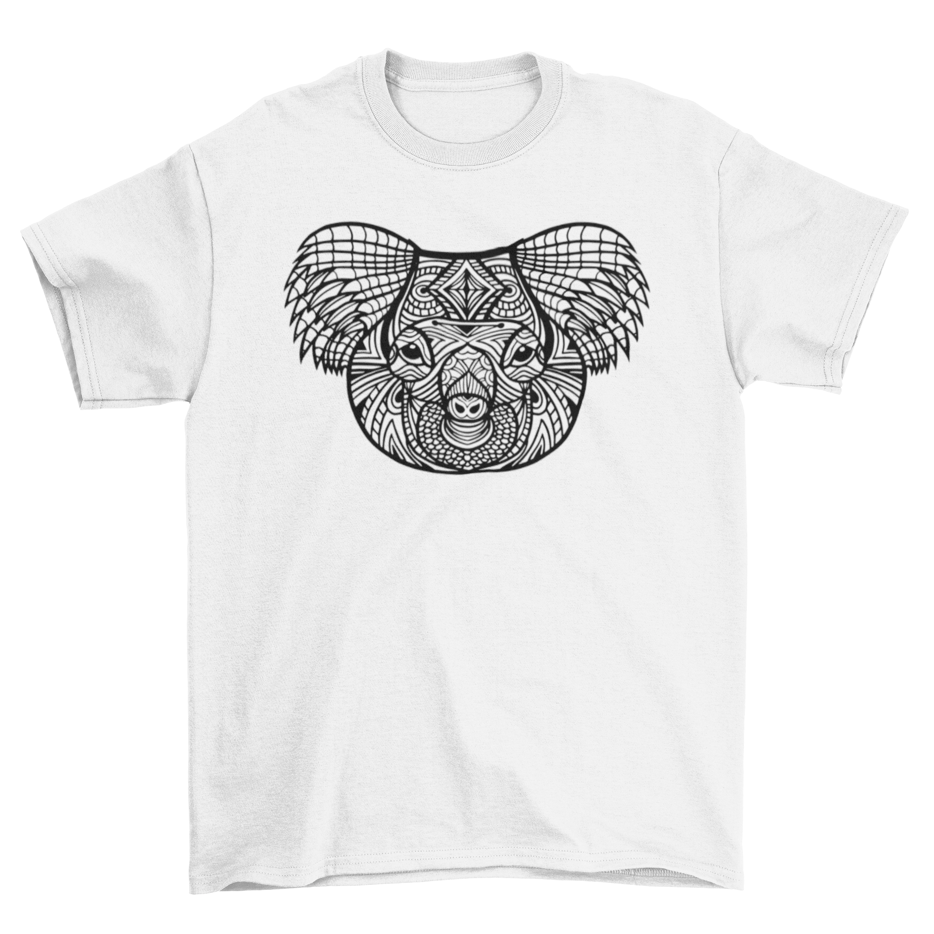 A stylish Mandala Koala T-shirt featuring an intricate mandala design of a koala, perfect for casual wear.