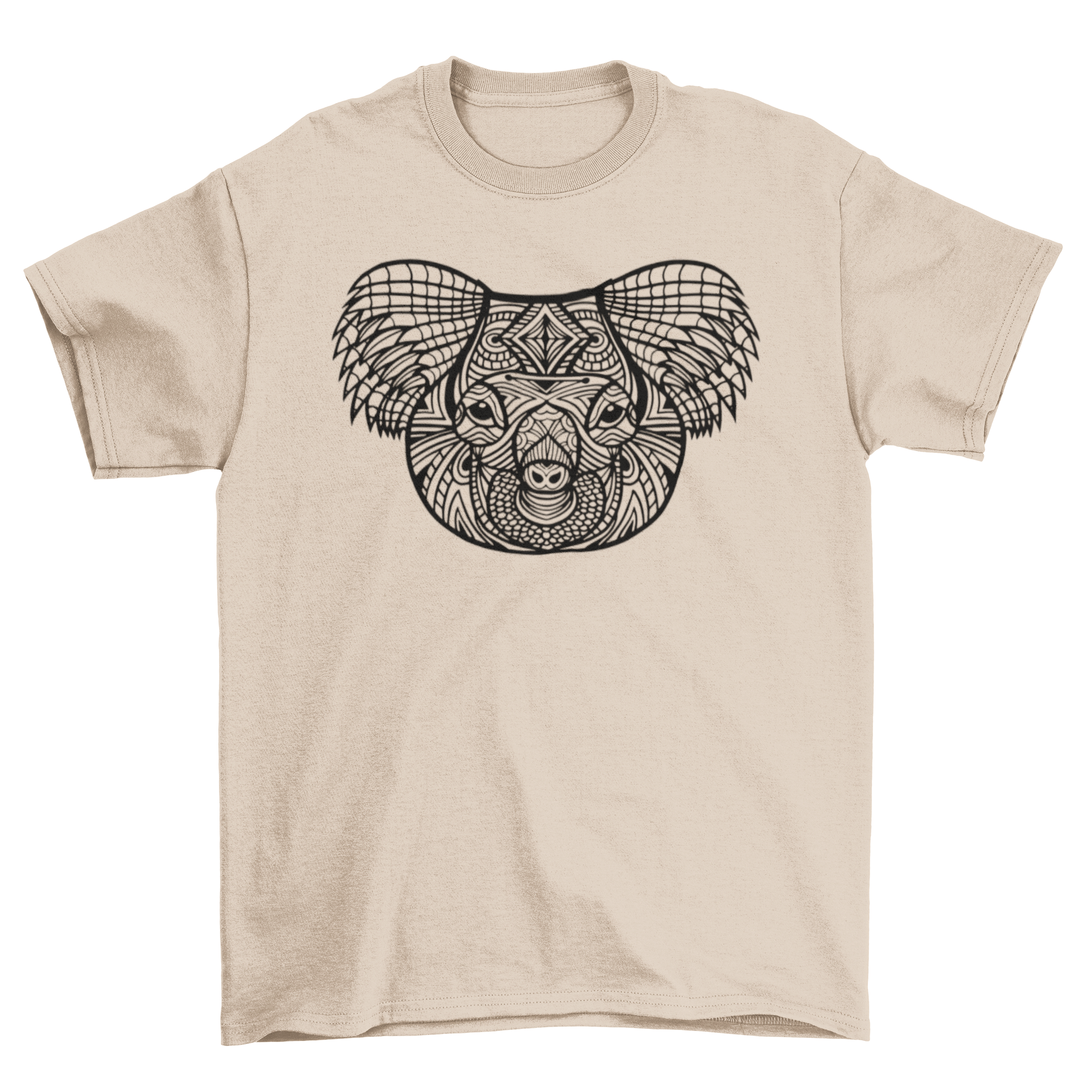 A stylish Mandala Koala T-shirt featuring an intricate mandala design of a koala, perfect for casual wear.