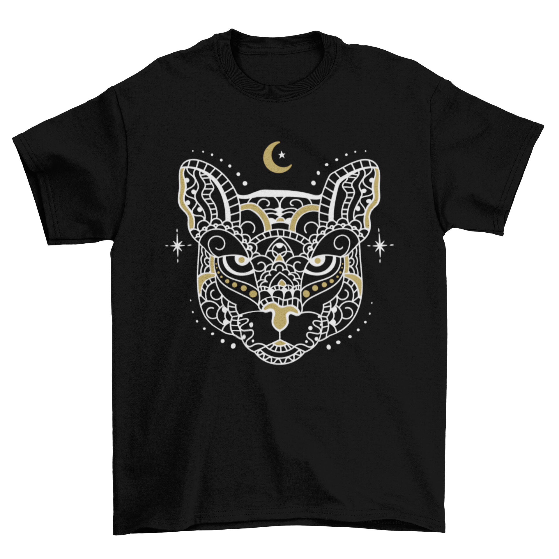 Mandala tiger t-shirt design featuring an intricate tiger face in mandala style, showcasing vibrant patterns and colors.