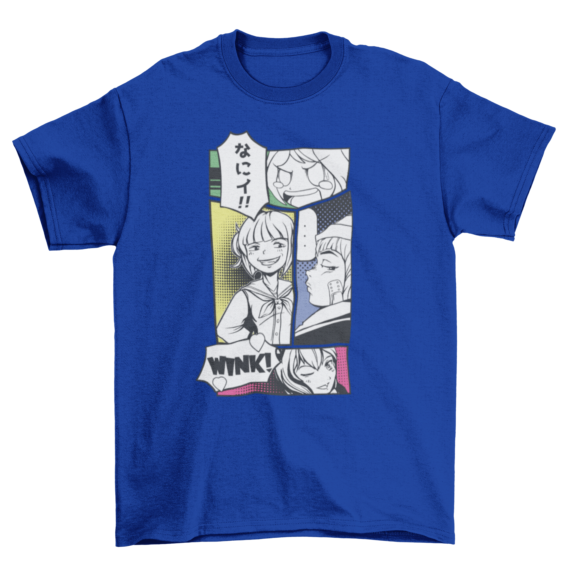 A stylish t-shirt featuring vibrant manga panel illustrations, perfect for anime fans.