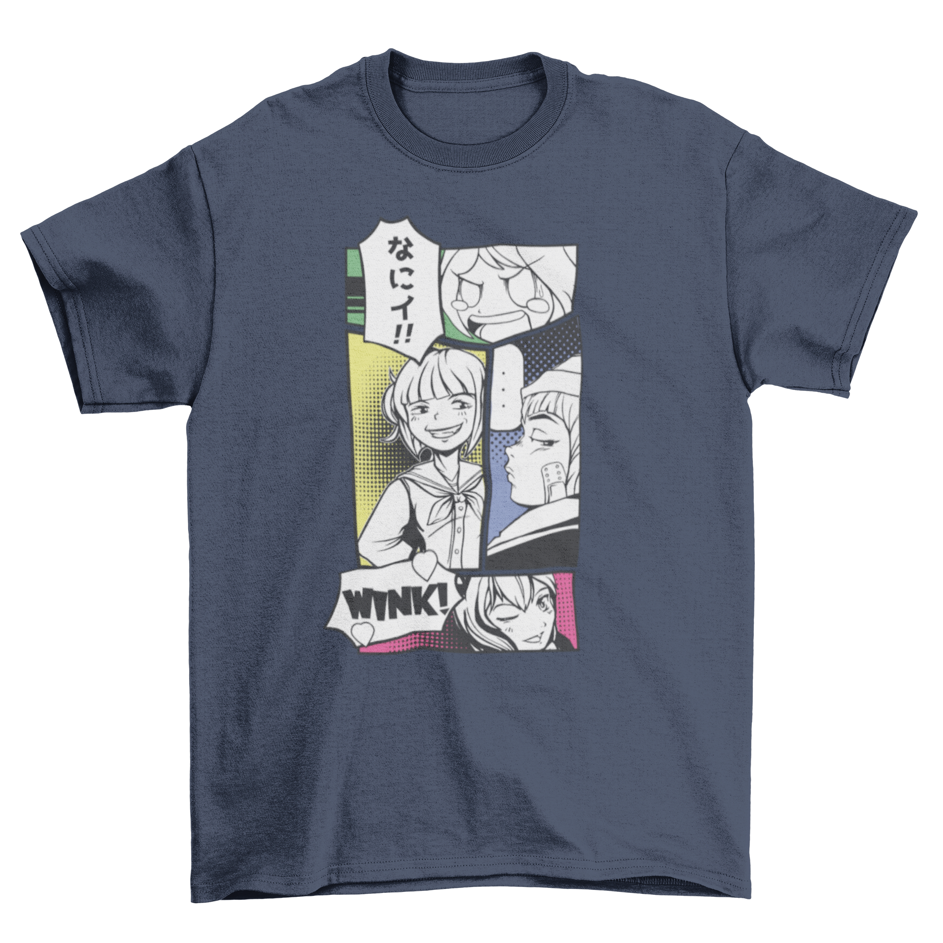 A stylish t-shirt featuring vibrant manga panel illustrations, perfect for anime fans.