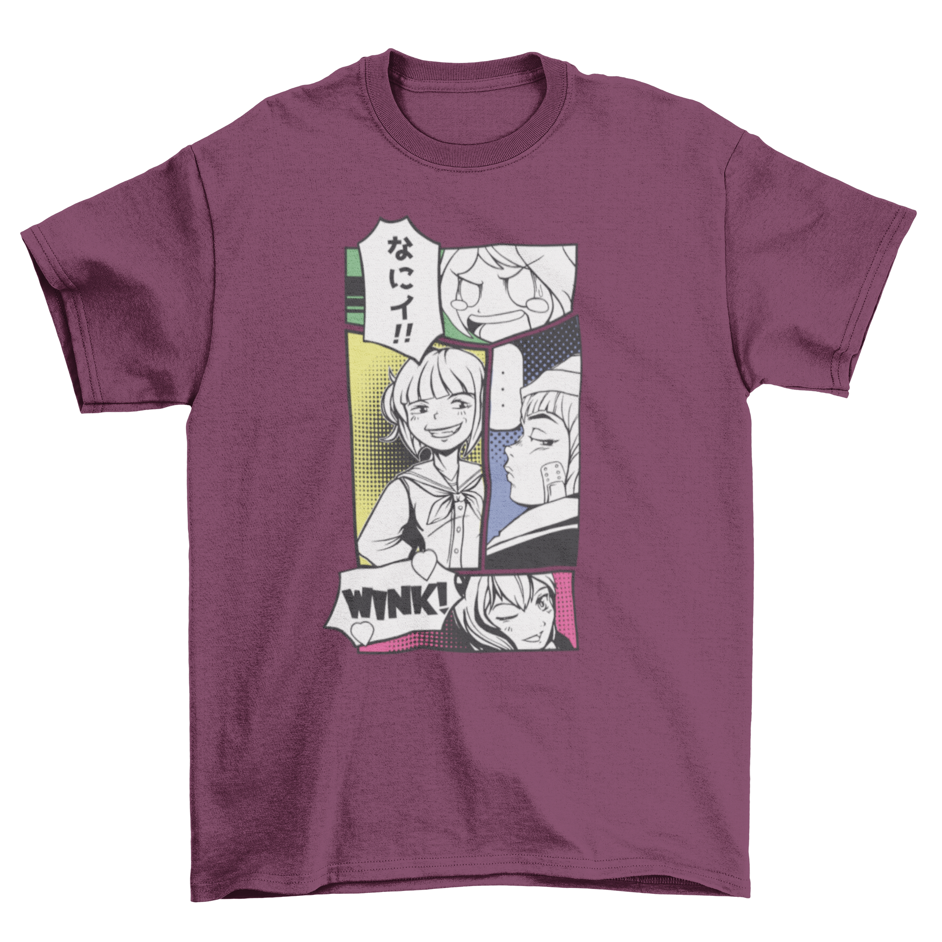 A stylish t-shirt featuring vibrant manga panel illustrations, perfect for anime fans.