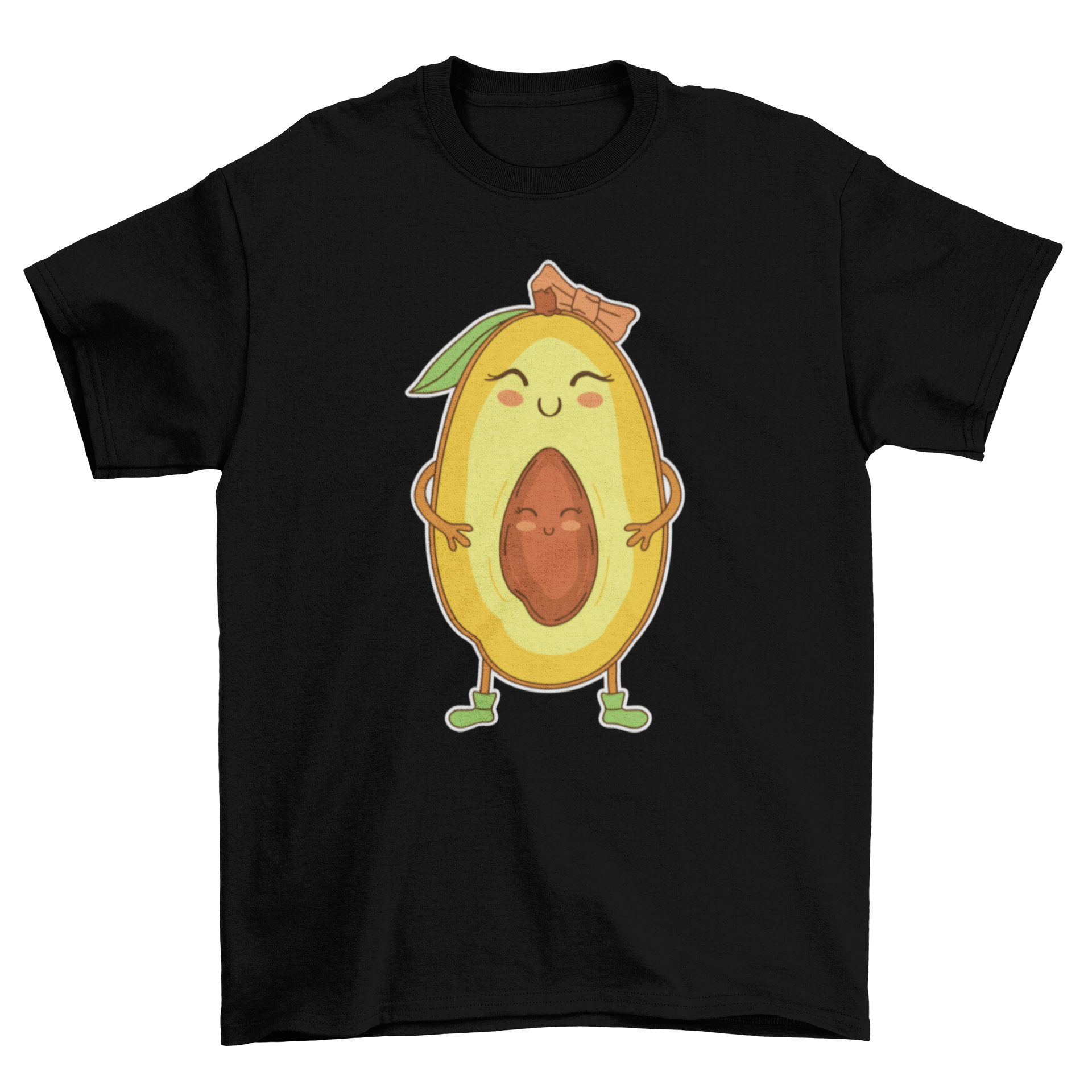 A cute cartoon t-shirt featuring a mango mom design, showcasing vibrant colors and playful illustration.