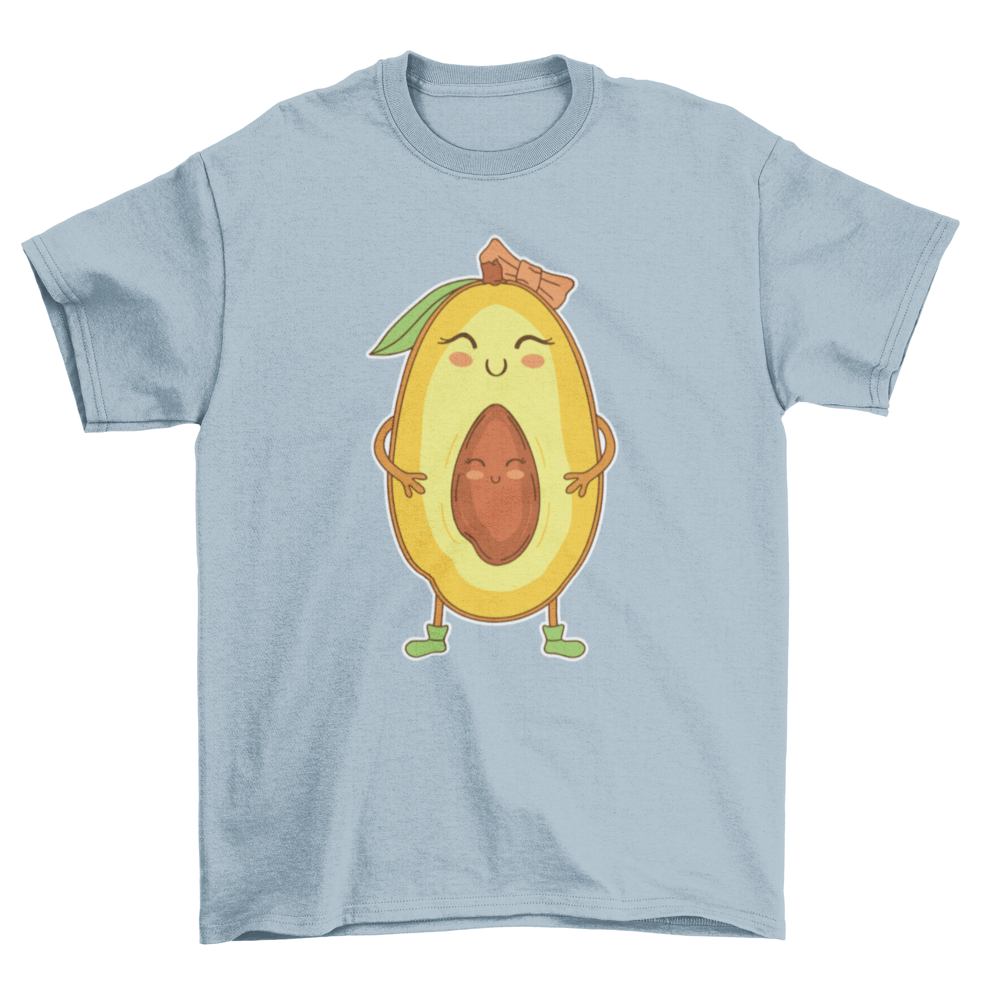 A cute cartoon t-shirt featuring a mango mom design, showcasing vibrant colors and playful illustration.