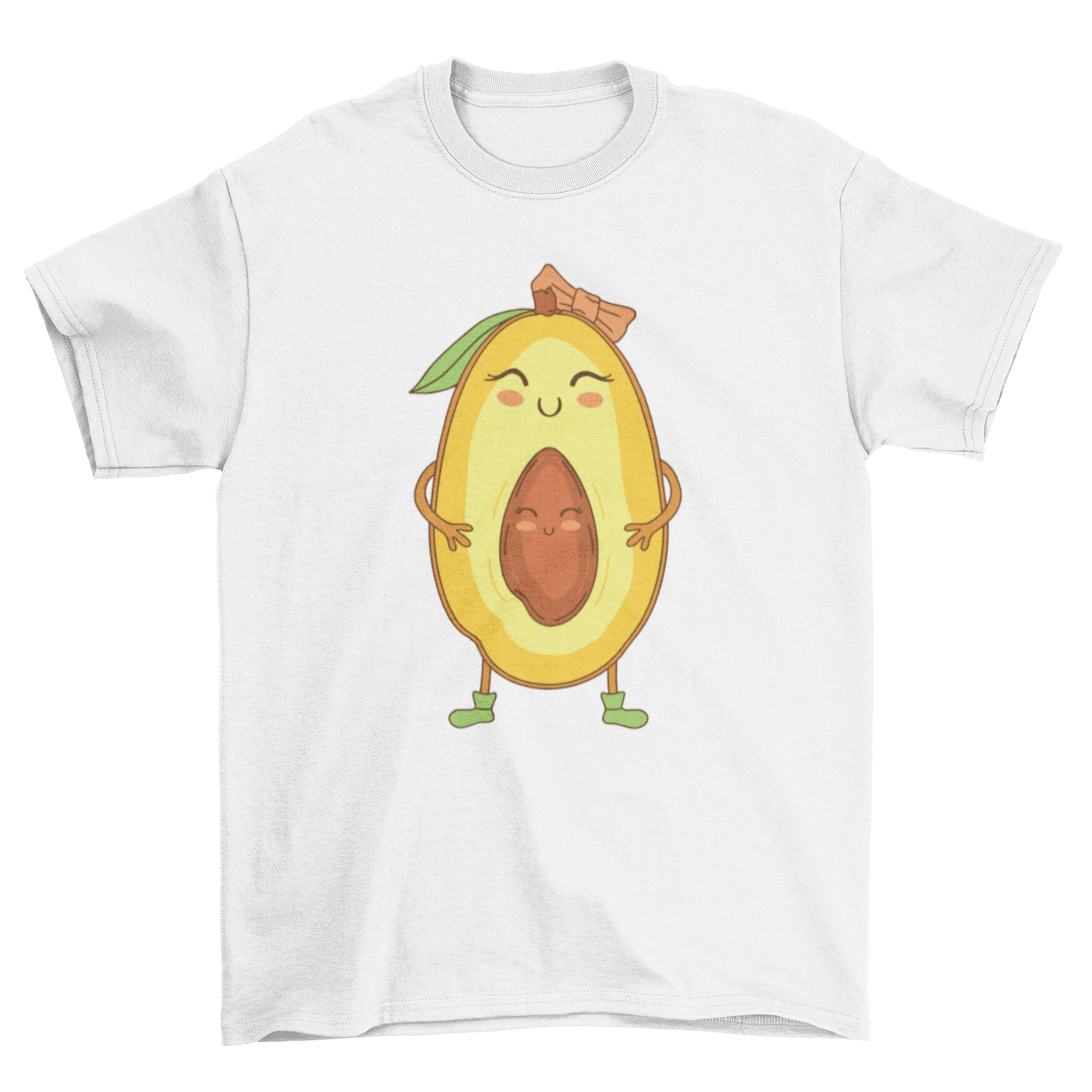 A cute cartoon t-shirt featuring a mango mom design, showcasing vibrant colors and playful illustration.