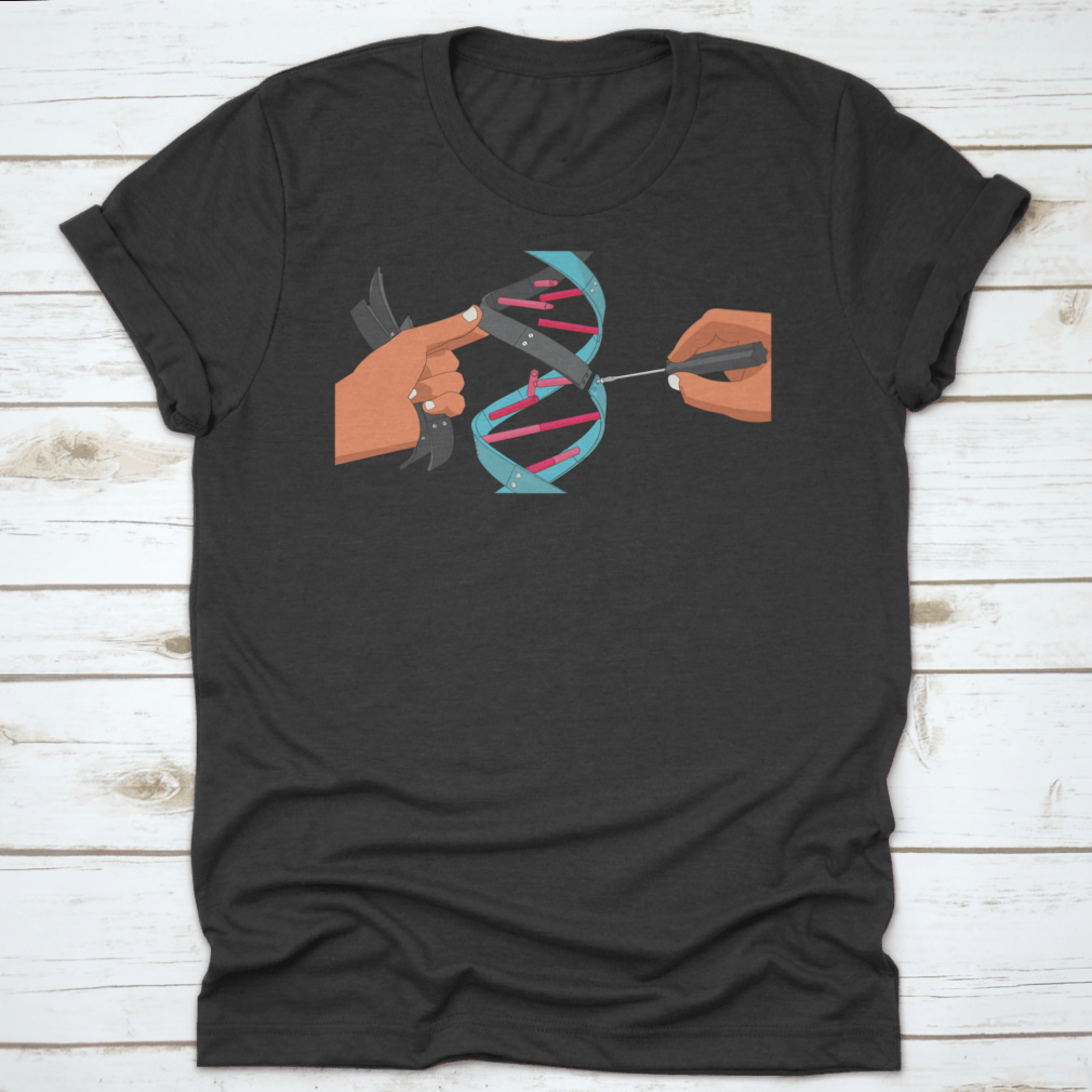 A comfortable Manual Genetic Engineering t-shirt made of 100% cotton, featuring a classic fit and midweight fabric, ideal for science enthusiasts.