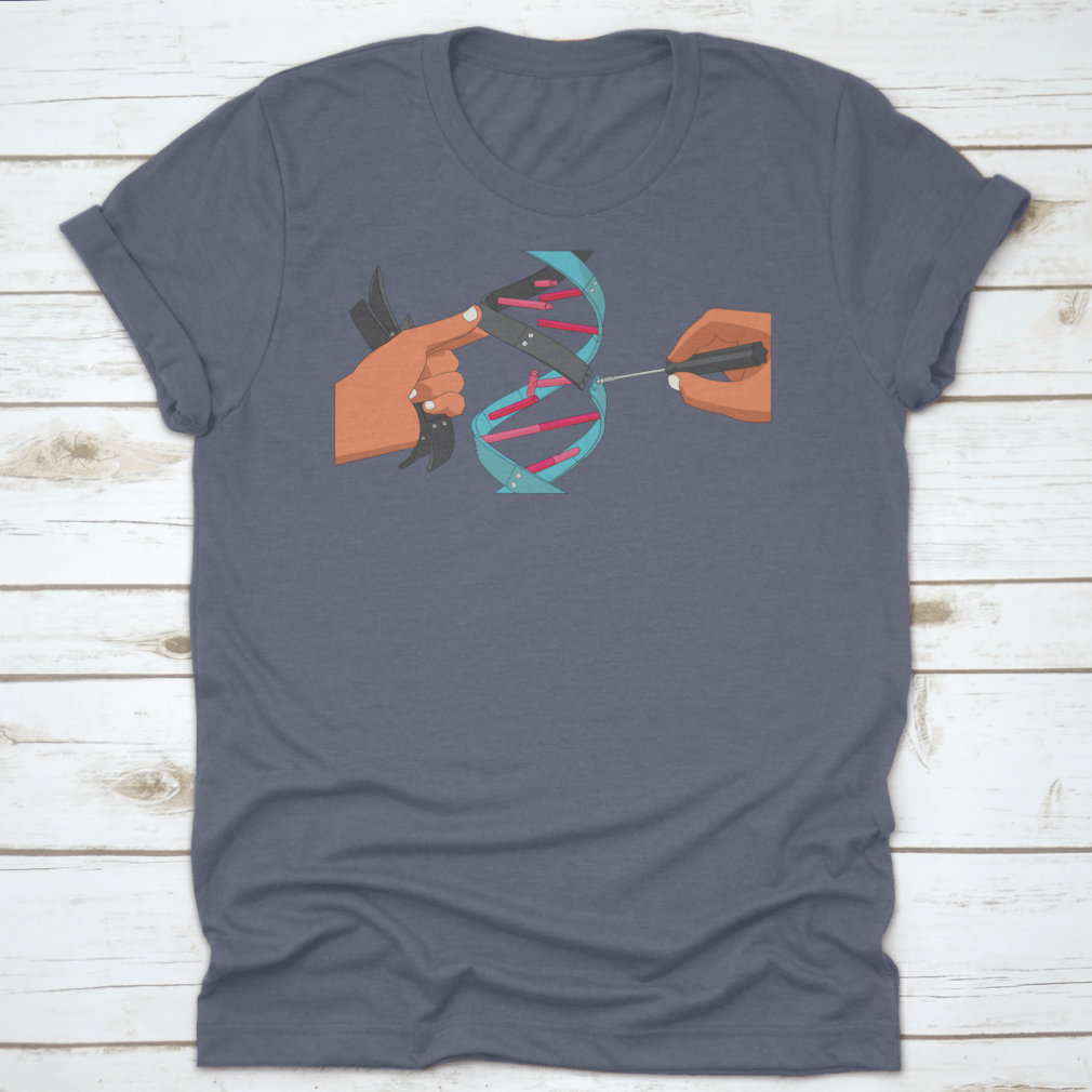 A comfortable Manual Genetic Engineering t-shirt made of 100% cotton, featuring a classic fit and midweight fabric, ideal for science enthusiasts.