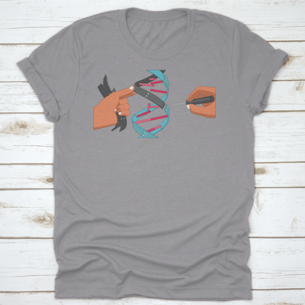 A comfortable Manual Genetic Engineering t-shirt made of 100% cotton, featuring a classic fit and midweight fabric, ideal for science enthusiasts.