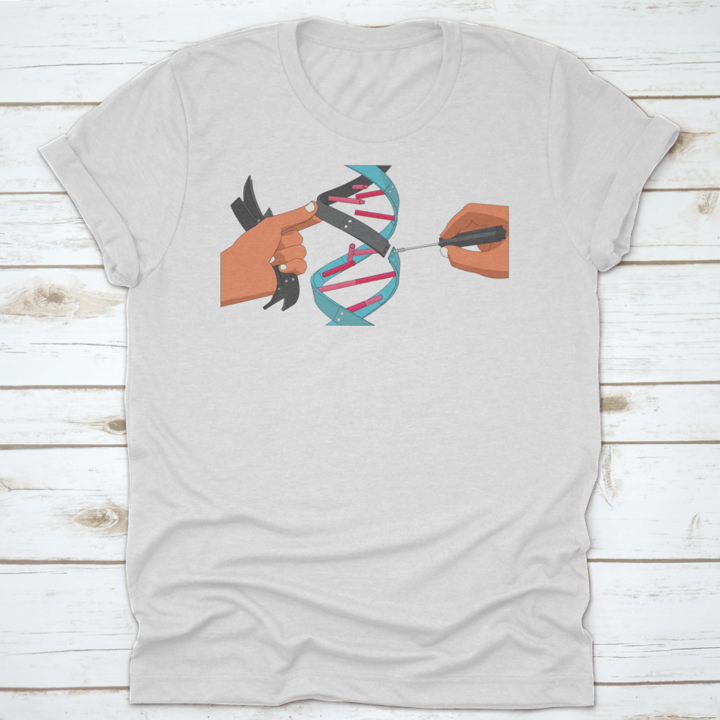 A comfortable Manual Genetic Engineering t-shirt made of 100% cotton, featuring a classic fit and midweight fabric, ideal for science enthusiasts.