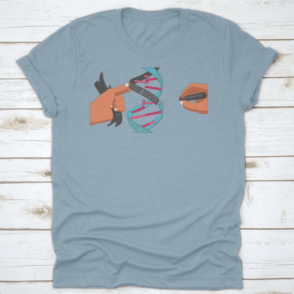 A comfortable Manual Genetic Engineering t-shirt made of 100% cotton, featuring a classic fit and midweight fabric, ideal for science enthusiasts.