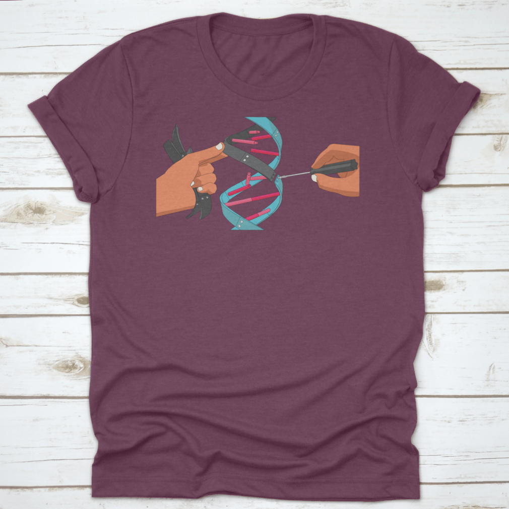 A comfortable Manual Genetic Engineering t-shirt made of 100% cotton, featuring a classic fit and midweight fabric, ideal for science enthusiasts.