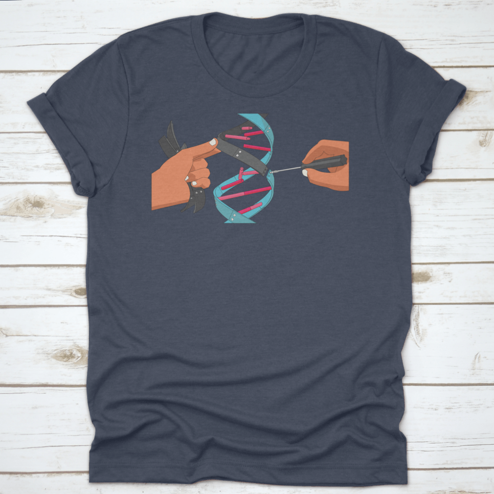 A comfortable Manual Genetic Engineering t-shirt made of 100% cotton, featuring a classic fit and midweight fabric, ideal for science enthusiasts.