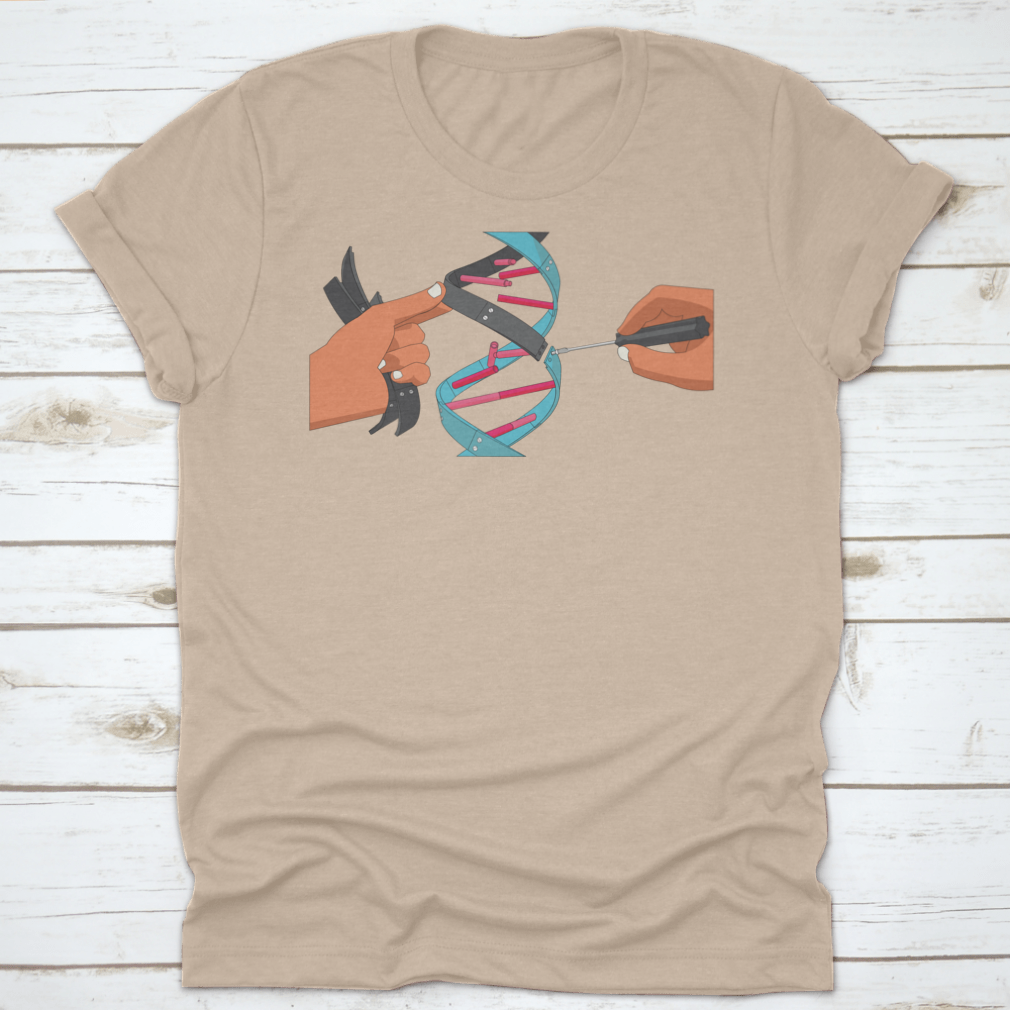 A comfortable Manual Genetic Engineering t-shirt made of 100% cotton, featuring a classic fit and midweight fabric, ideal for science enthusiasts.