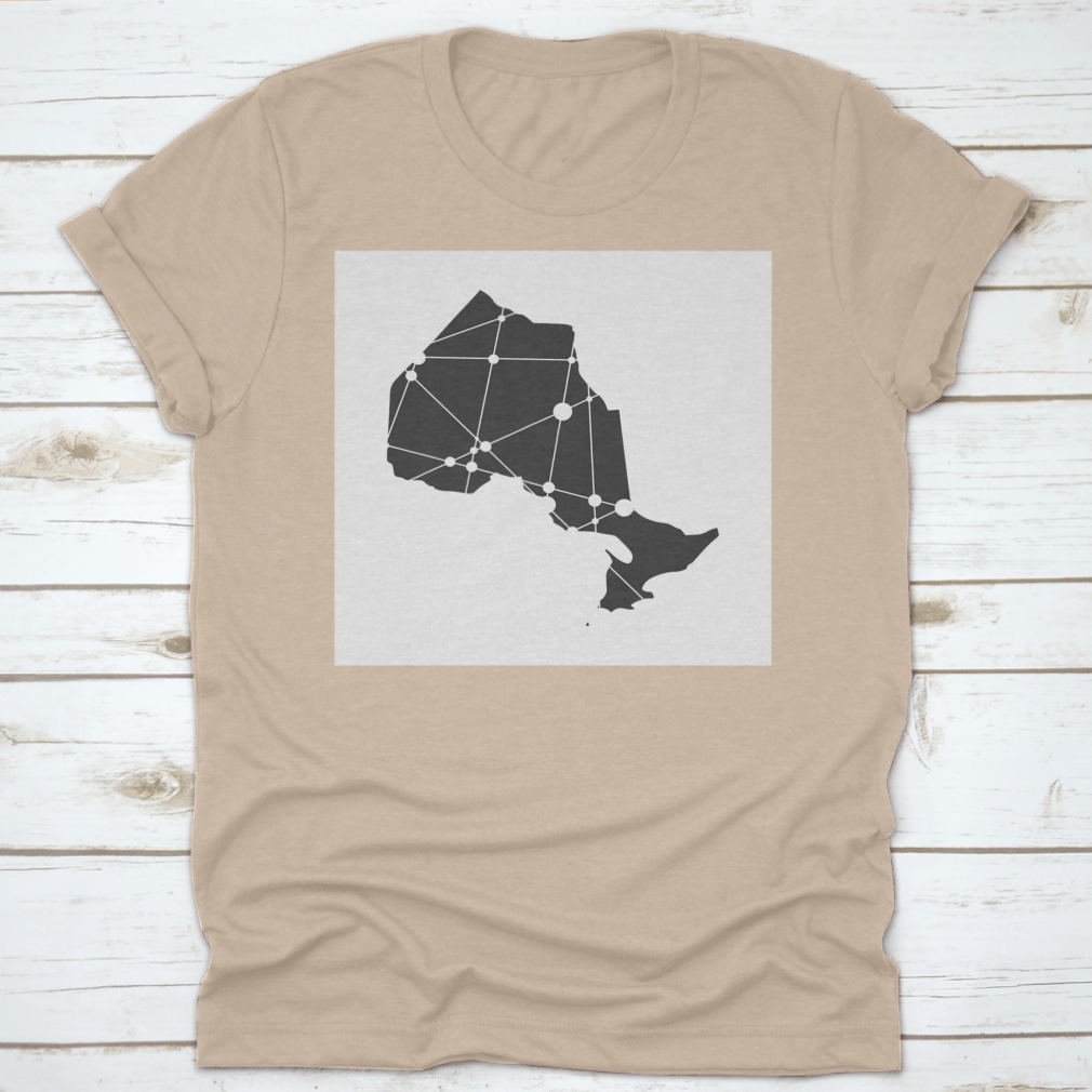 Map Of Ontario Travel Shirt featuring a detailed design, made from soft cotton fabric, perfect for travel enthusiasts.