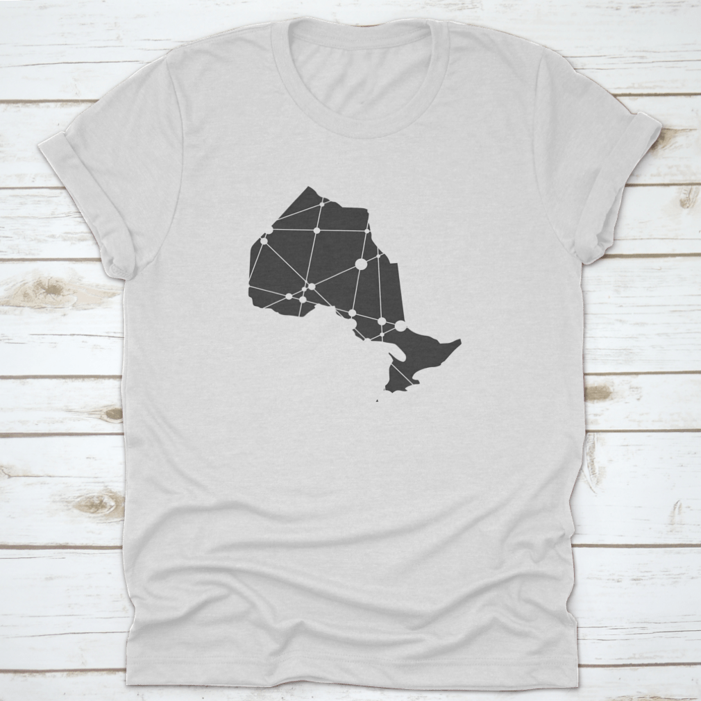 Map Of Ontario Travel Shirt featuring a detailed design, made from soft cotton fabric, perfect for travel enthusiasts.