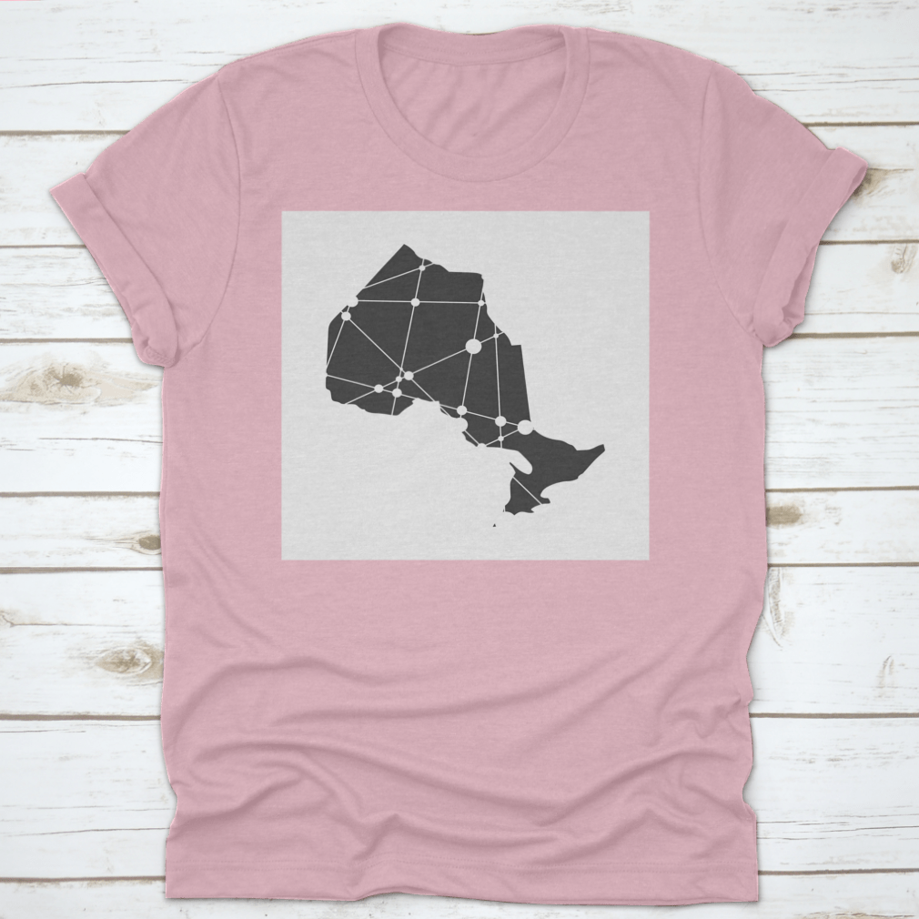 Map Of Ontario Travel Shirt featuring a detailed design, made from soft cotton fabric, perfect for travel enthusiasts.