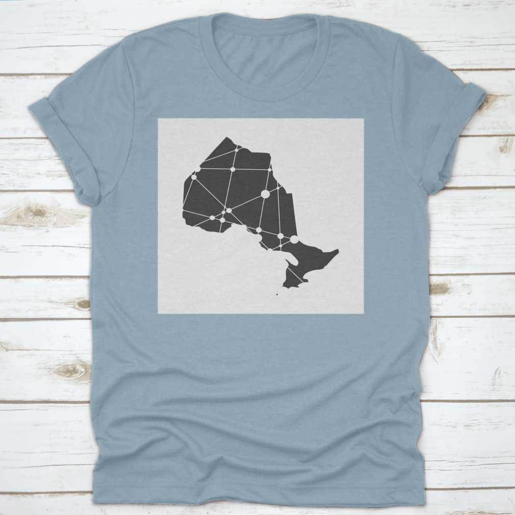 Map Of Ontario Travel Shirt featuring a detailed design, made from soft cotton fabric, perfect for travel enthusiasts.