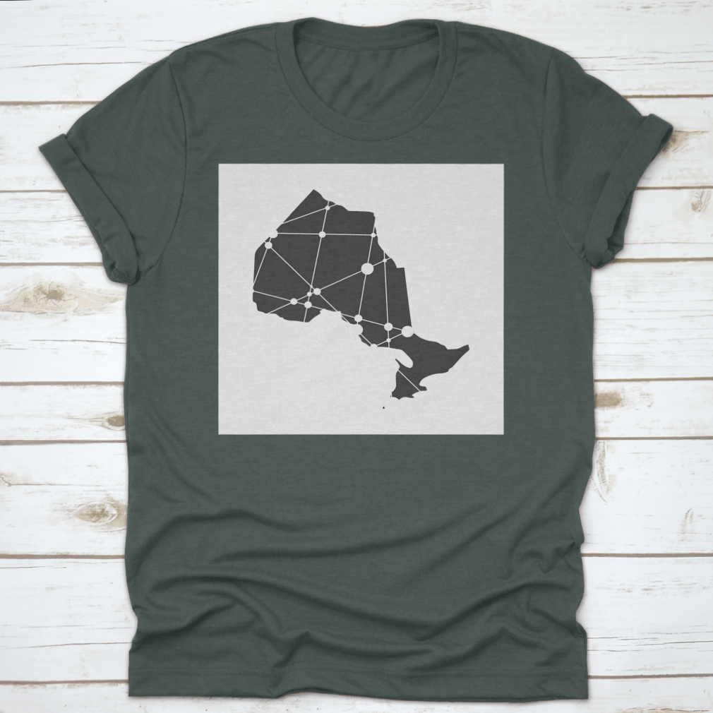 Map Of Ontario Travel Shirt featuring a detailed design, made from soft cotton fabric, perfect for travel enthusiasts.