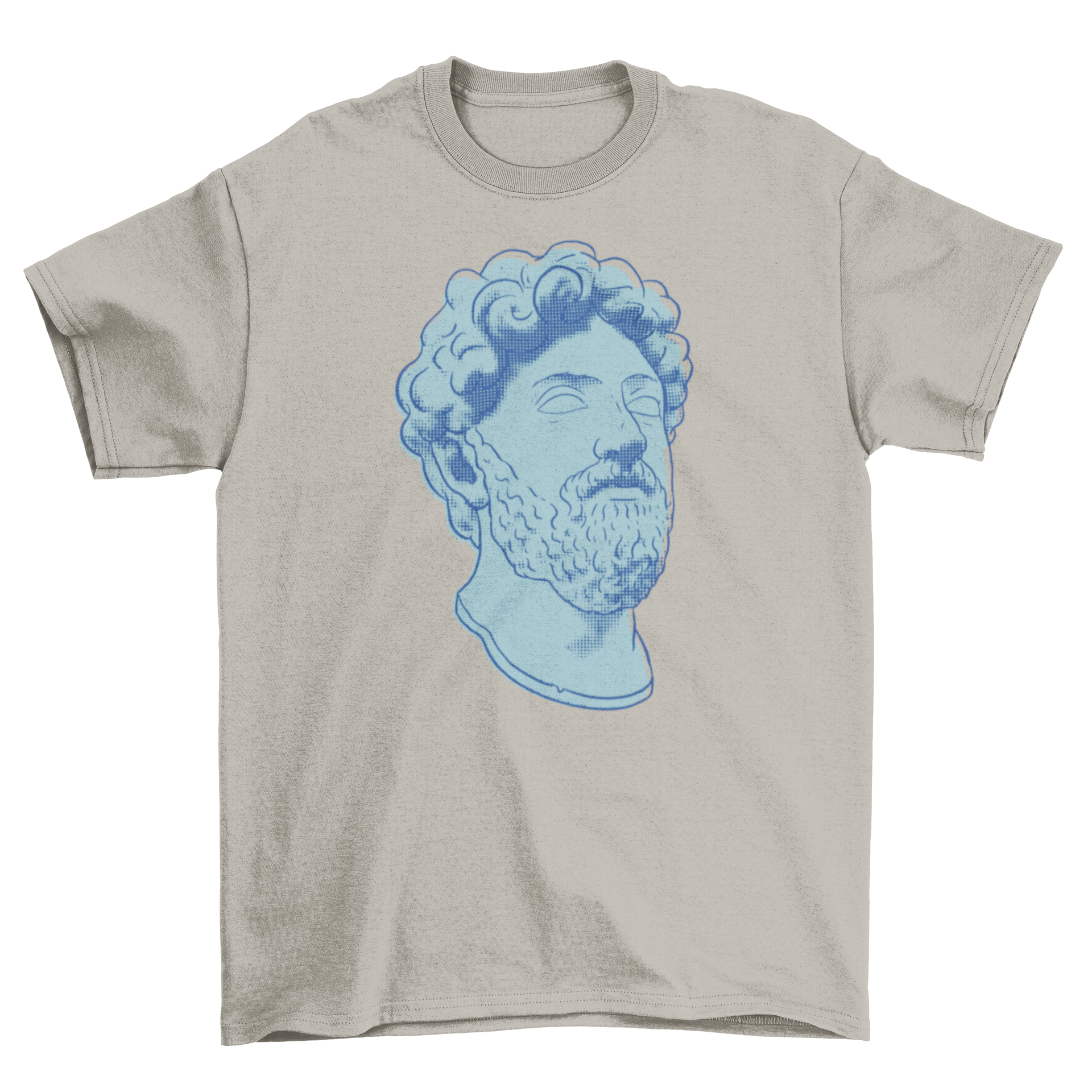 Stylish t-shirt featuring a detailed design of Marcus Aurelius statue head, perfect for philosophy enthusiasts.