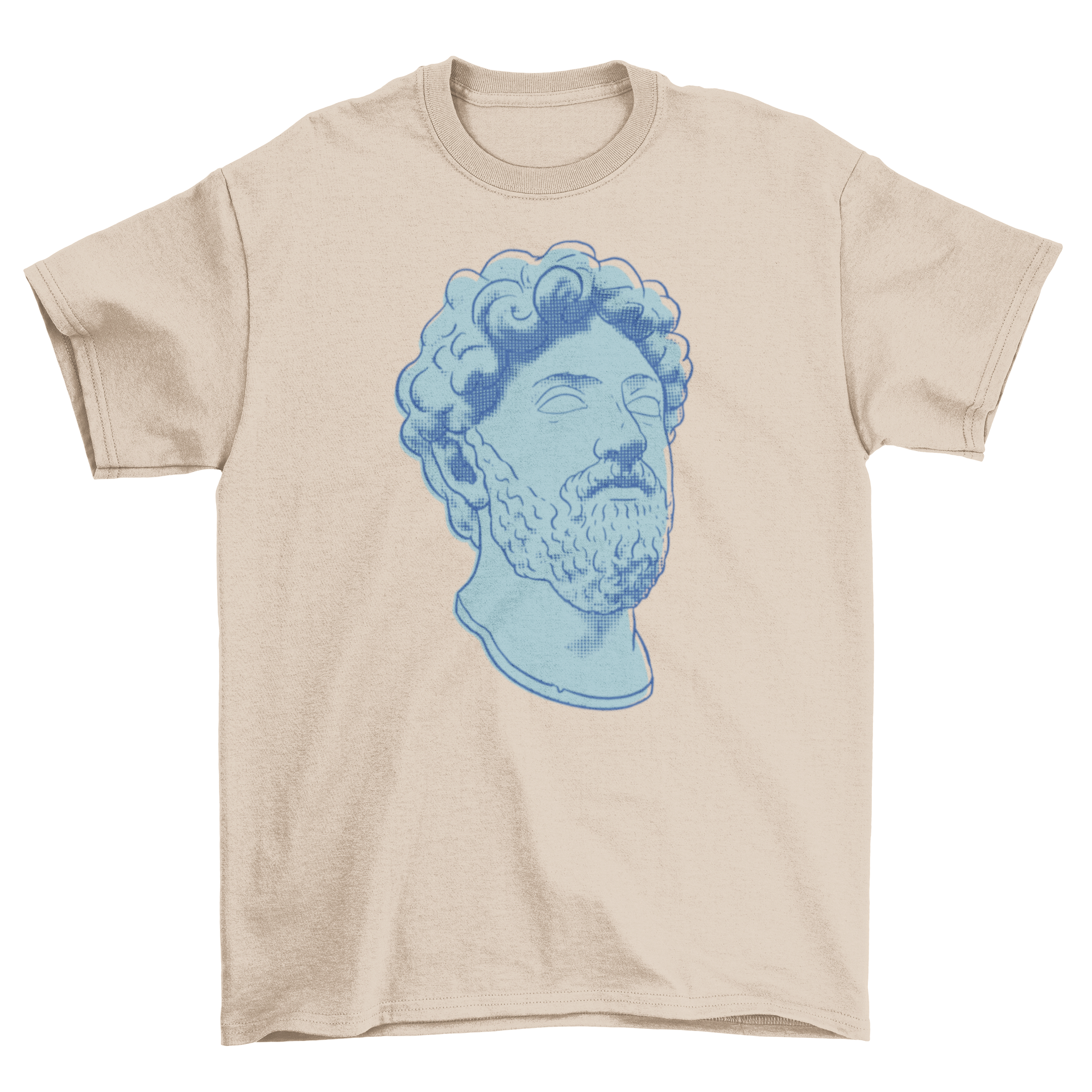 Stylish t-shirt featuring a detailed design of Marcus Aurelius statue head, perfect for philosophy enthusiasts.