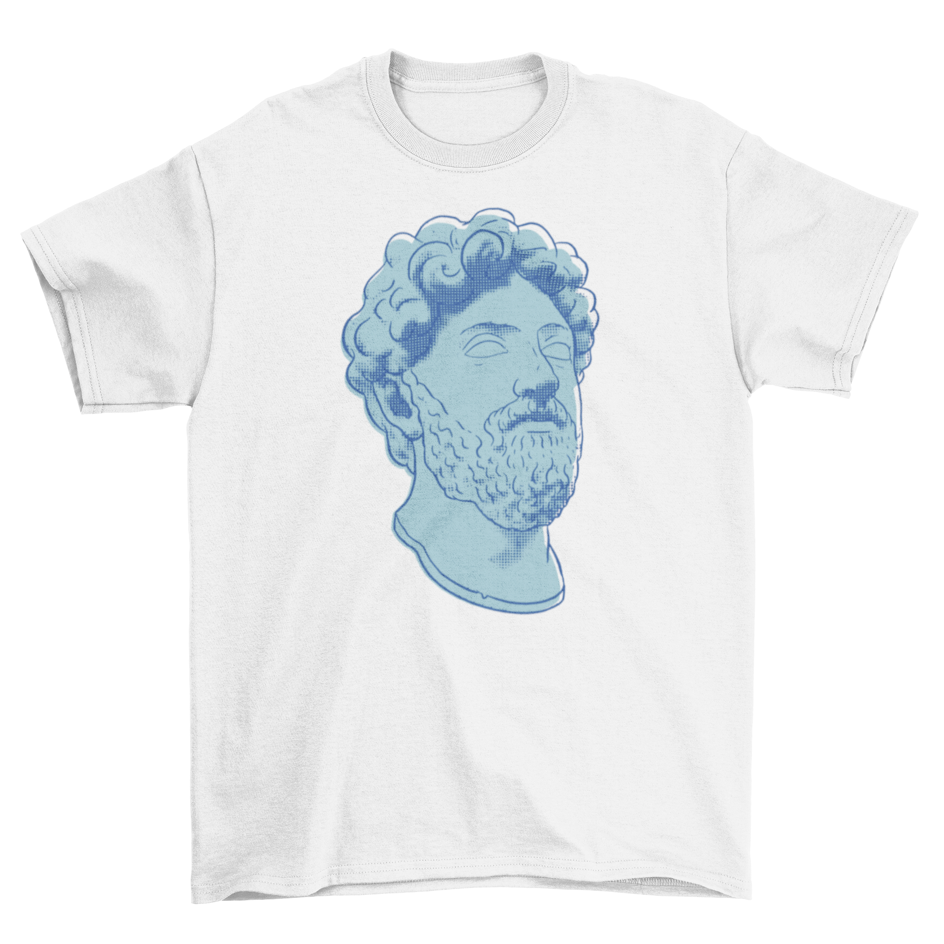 Stylish t-shirt featuring a detailed design of Marcus Aurelius statue head, perfect for philosophy enthusiasts.