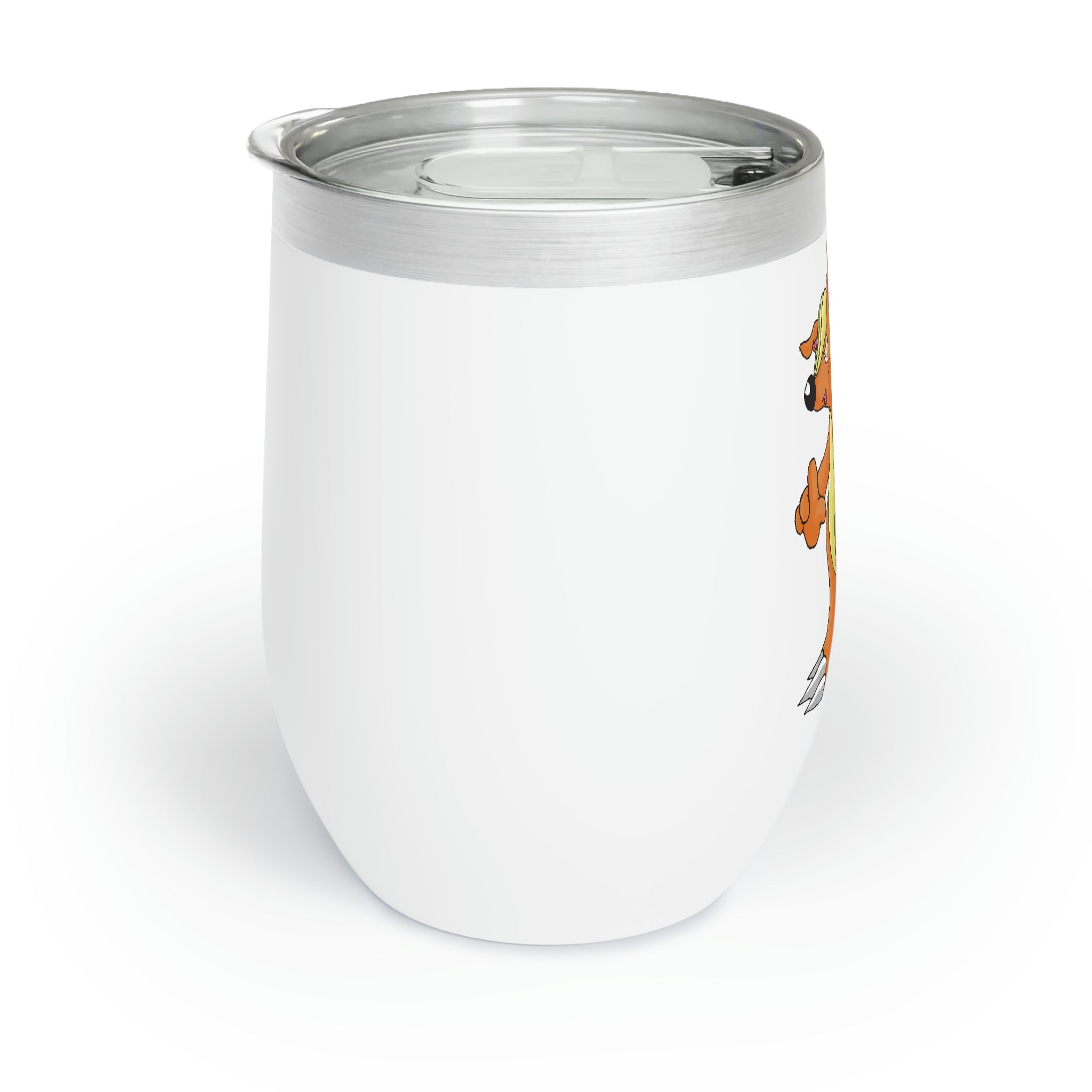 Marick Chill Wine Tumbler in stainless steel with a customizable design, showcasing its double-insulated walls and stemless shape.