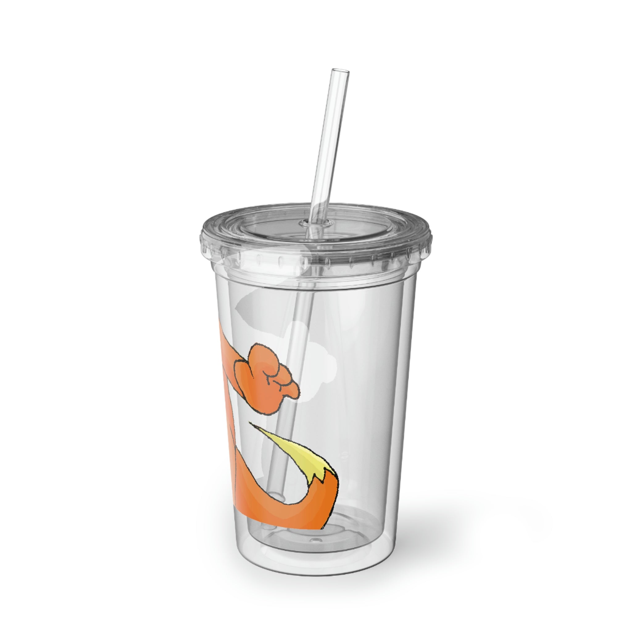 Marick Suave Acrylic Cup in stainless steel with a black screw-on cap and a plastic straw, showcasing a customizable design.