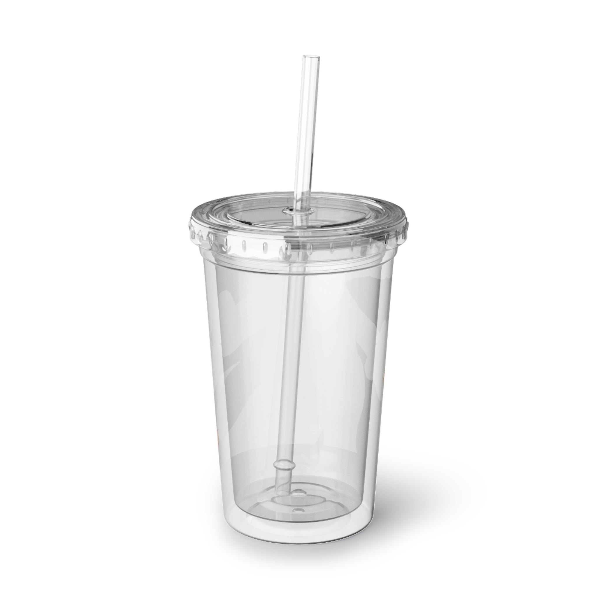 Marick Suave Acrylic Cup in stainless steel with a black screw-on cap and a plastic straw, showcasing a customizable design.