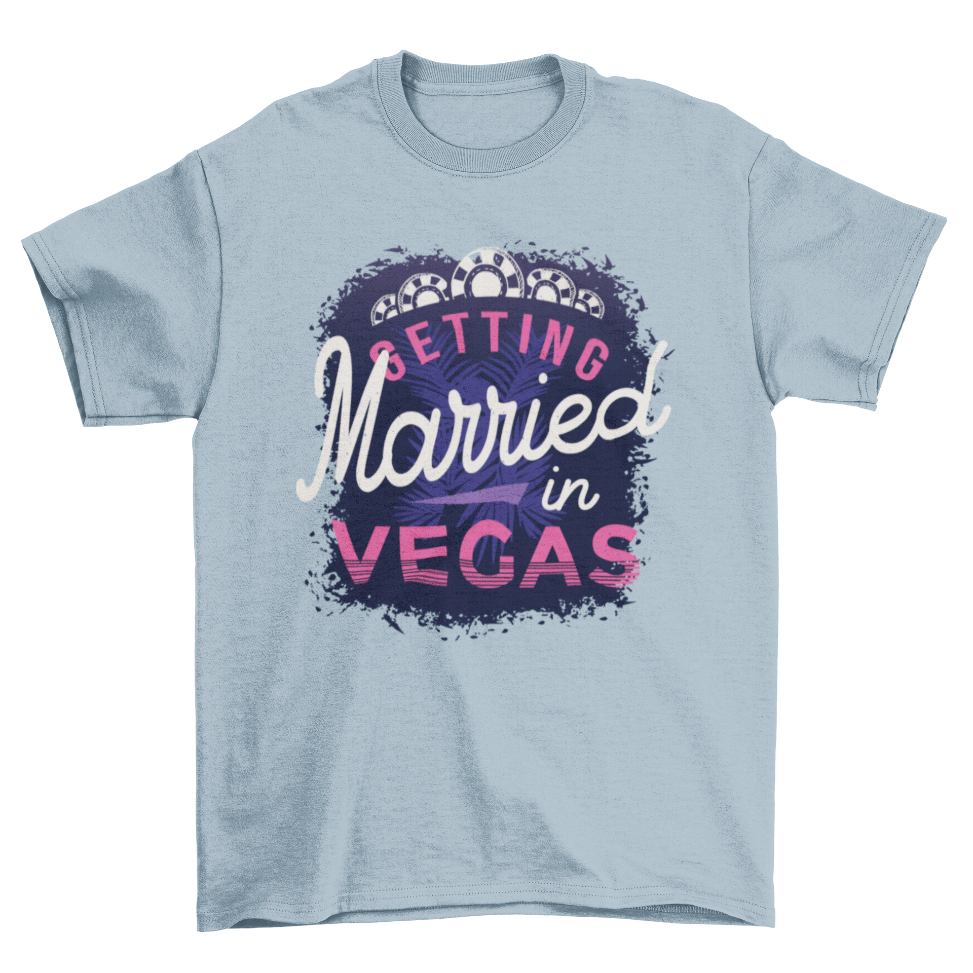 Married In Vegas T-shirt featuring bold lettering 'getting married in Vegas' on a stylish fabric.