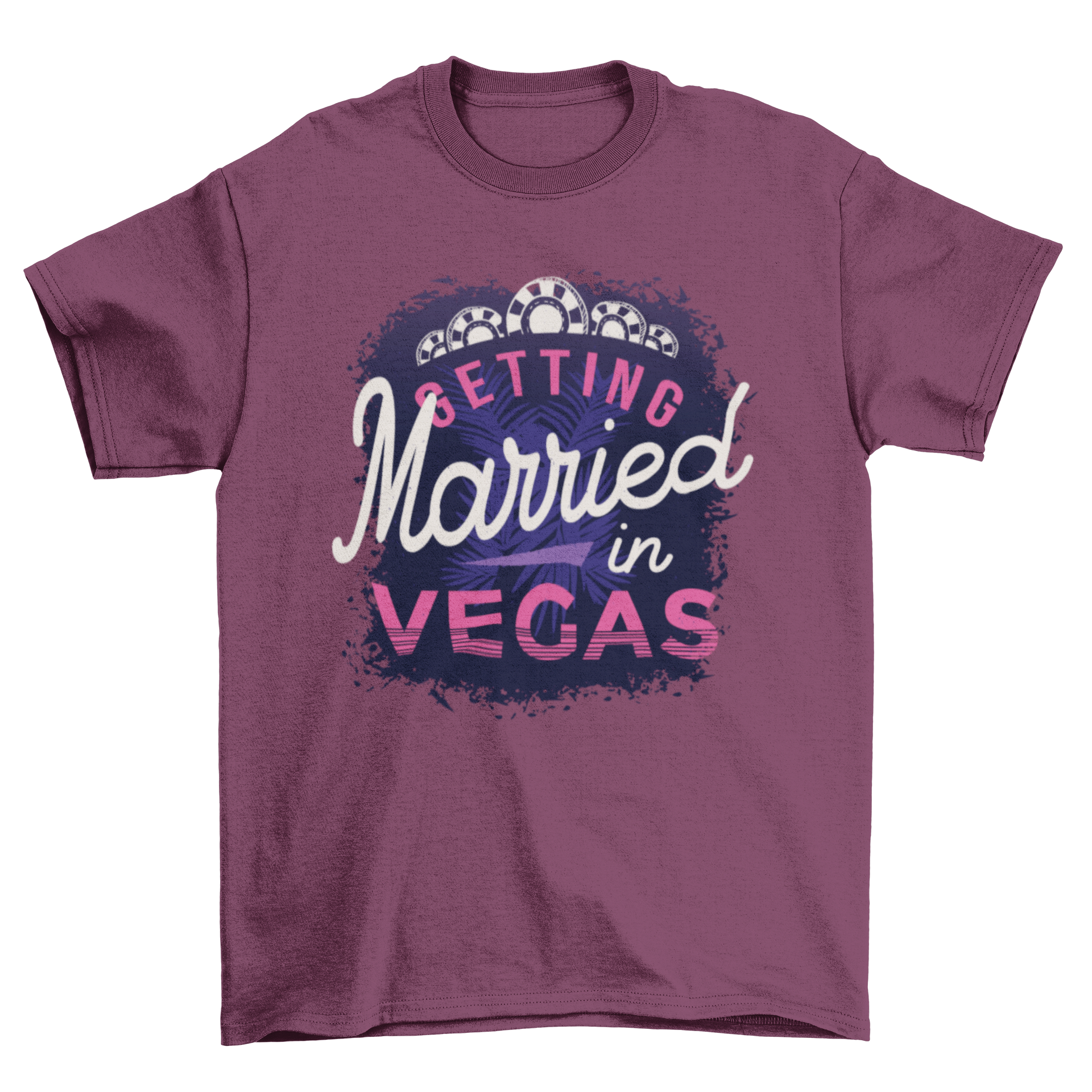 Married In Vegas T-shirt featuring bold lettering 'getting married in Vegas' on a stylish fabric.