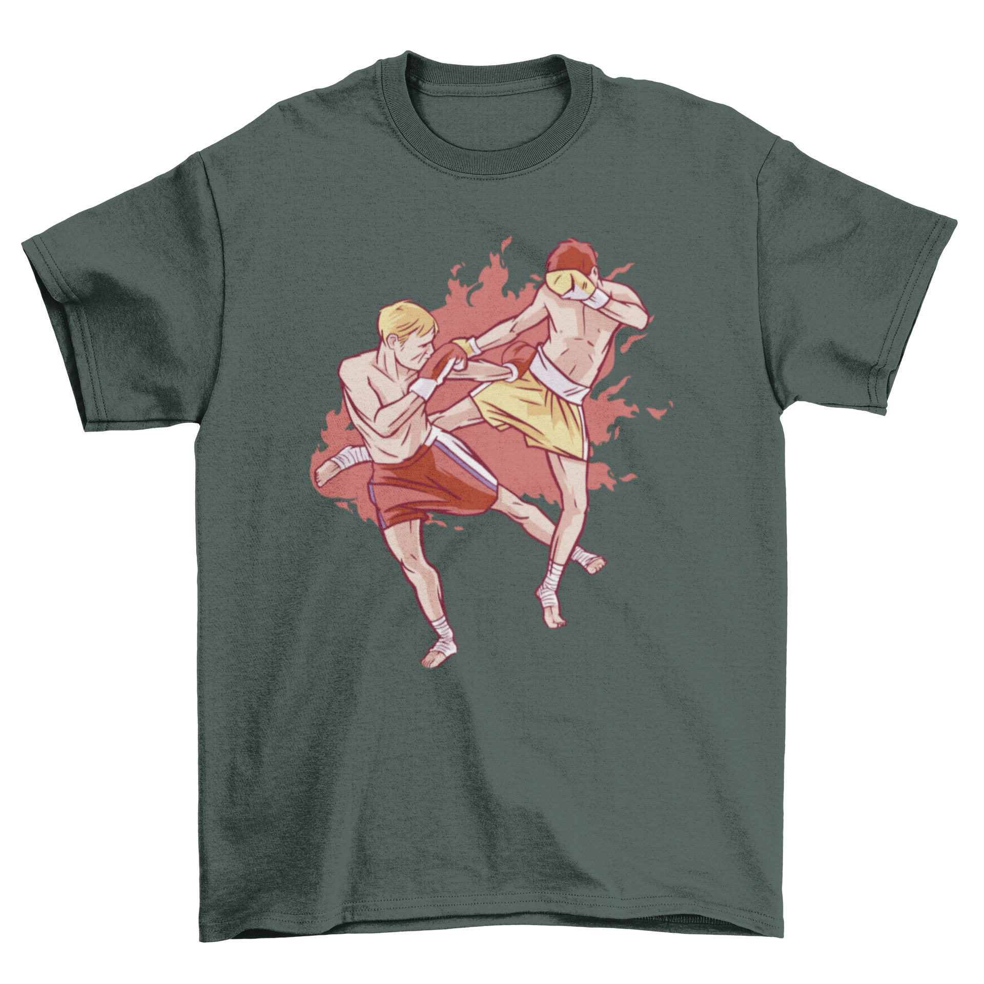 Martial Arts Thai Box T-Shirt featuring a dynamic design of two fighters in action, showcasing the spirit of Thai boxing.