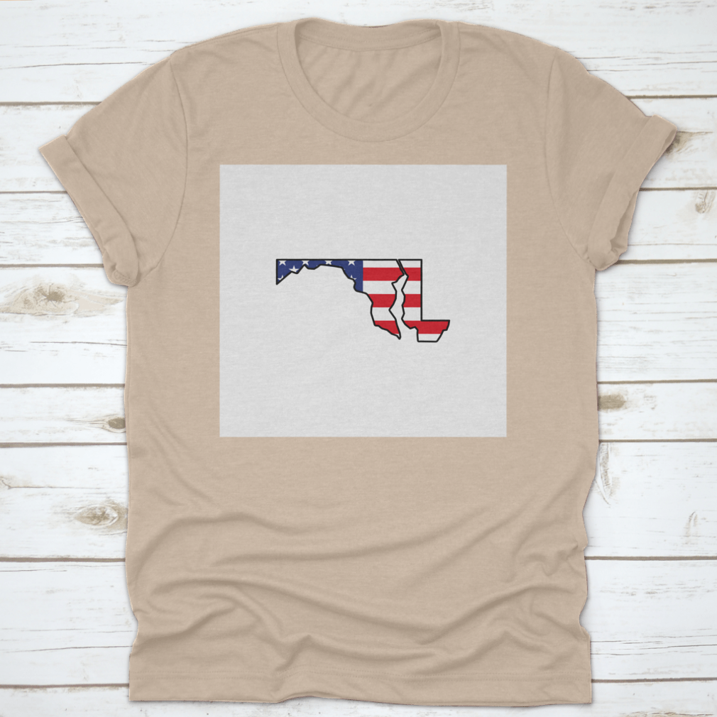 A stylish Maryland map icon shirt made from soft cotton, featuring a classic fit and midweight fabric, perfect for casual wear.