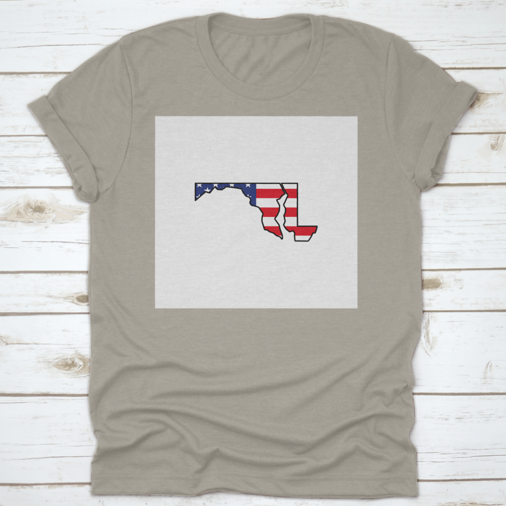 A stylish Maryland map icon shirt made from soft cotton, featuring a classic fit and midweight fabric, perfect for casual wear.