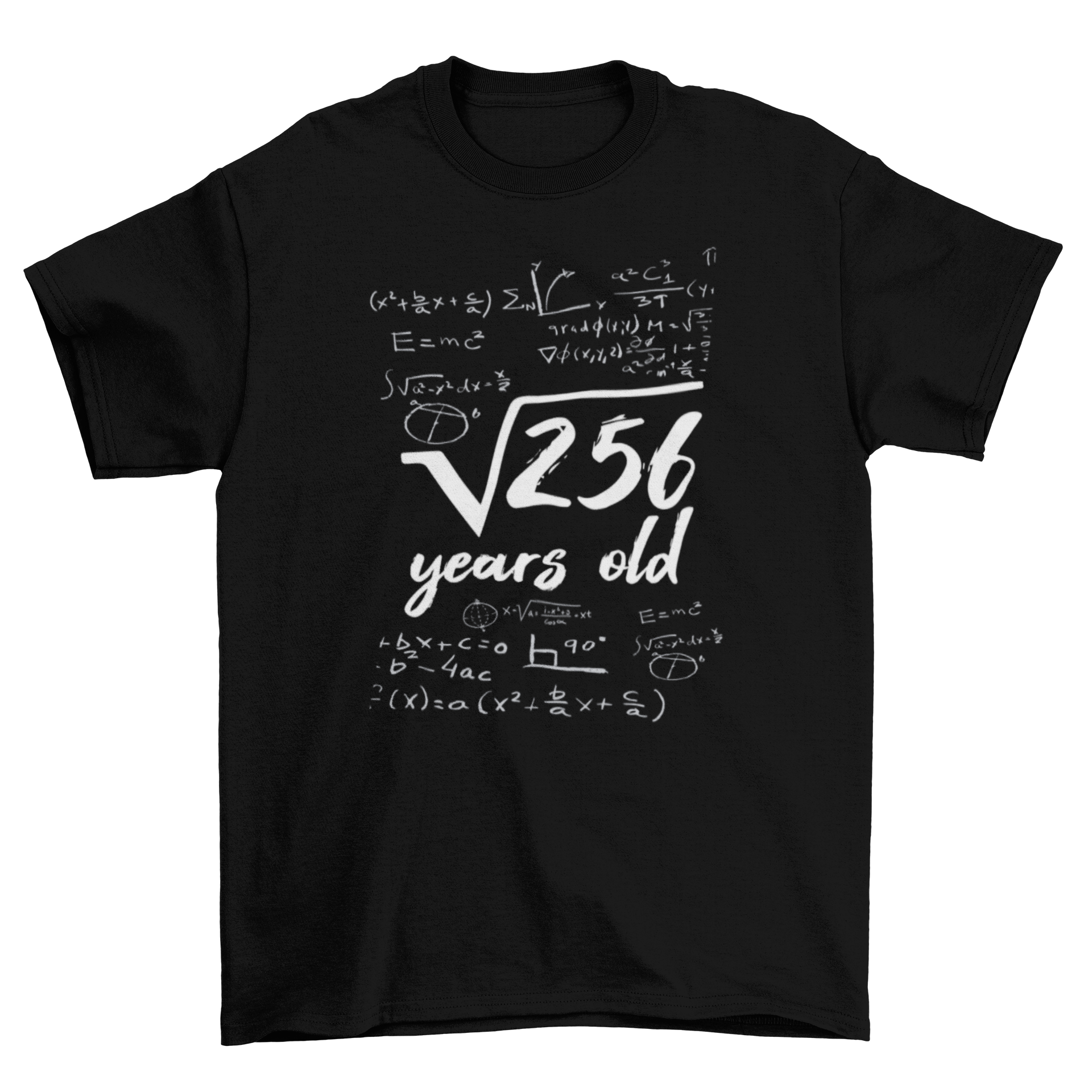 Math Years T-Shirt featuring square root of 256 and 'years old' caption, designed for math enthusiasts.