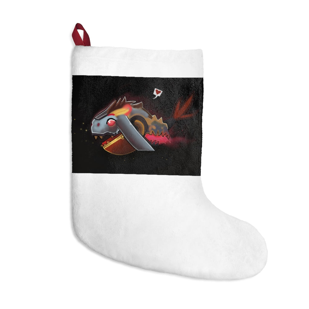 Mecha Whale Strider Christmas Stocking featuring vibrant colors and a soft fleece texture, perfect for holiday decor.