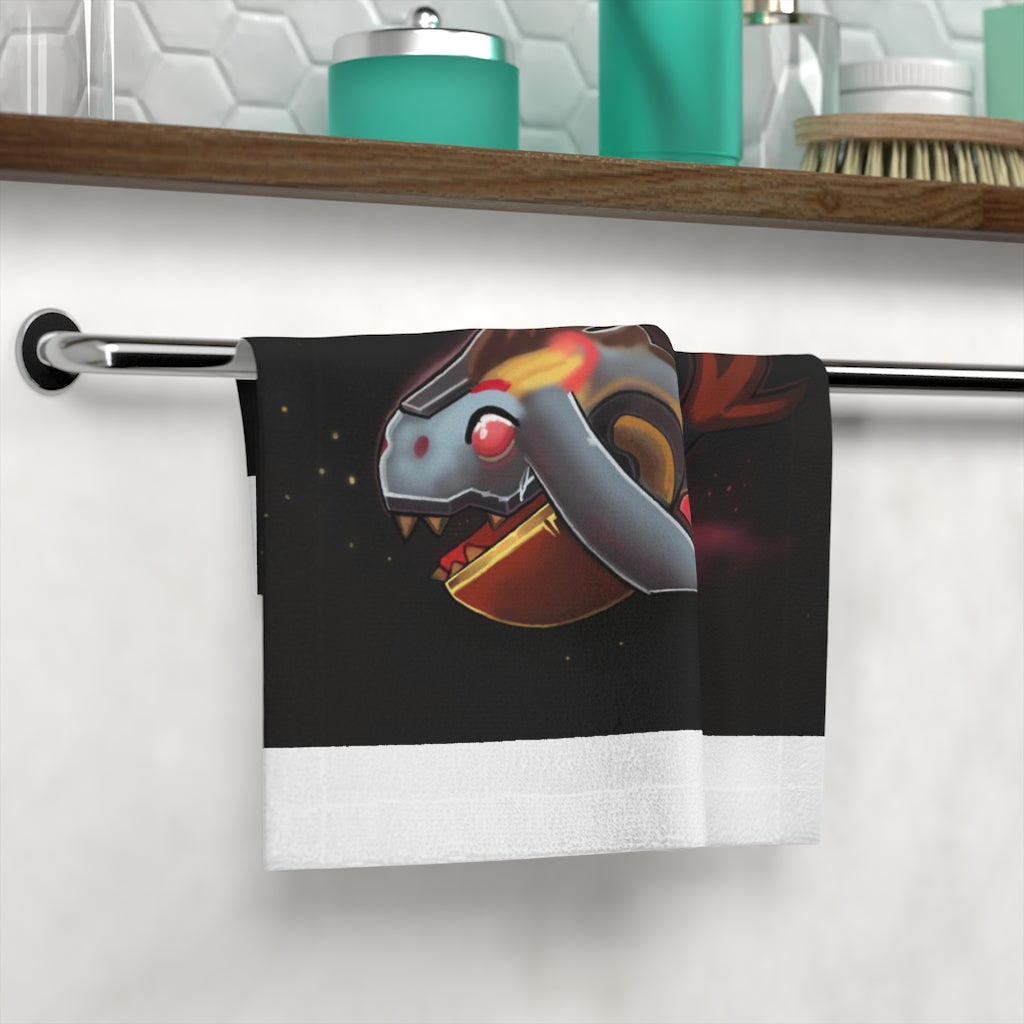 Mecha Whale Strider Face Towel featuring a vibrant custom design on a soft polyester front and absorbent cotton back.