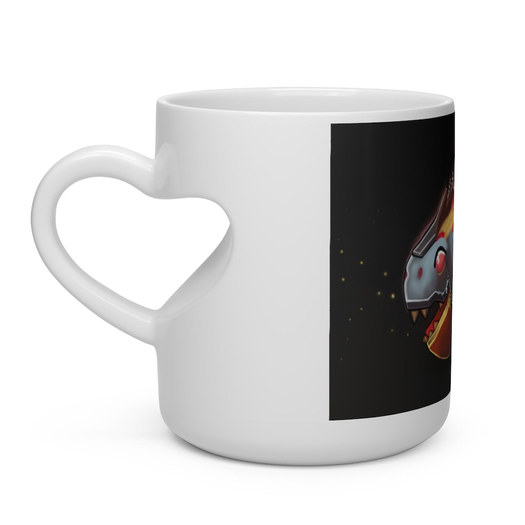 Mecha Whale Strider Heart Shape Mug featuring a heart-shaped handle and white ceramic finish, ideal for hot beverages.