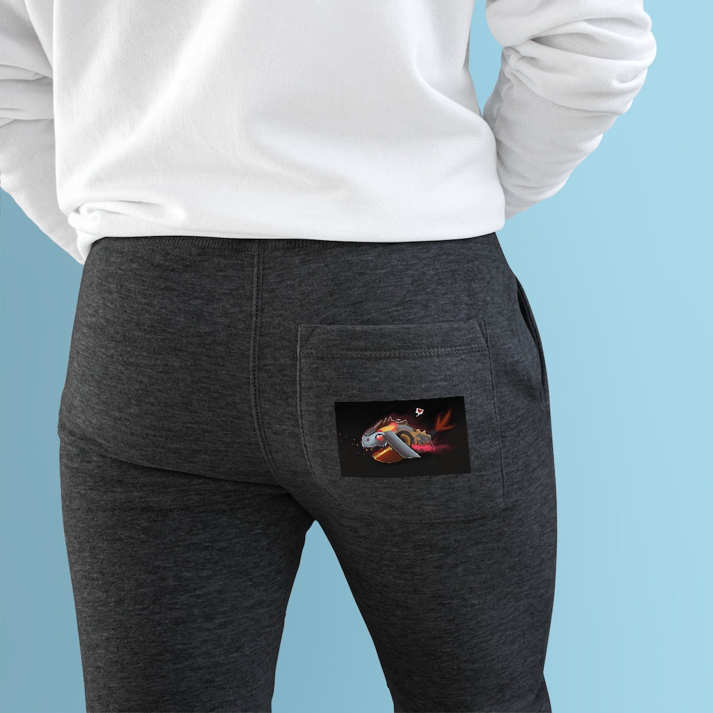 Mecha Whale Strider Premium Fleece Joggers showcasing customizable back pocket and side pockets, made from soft fleece fabric.