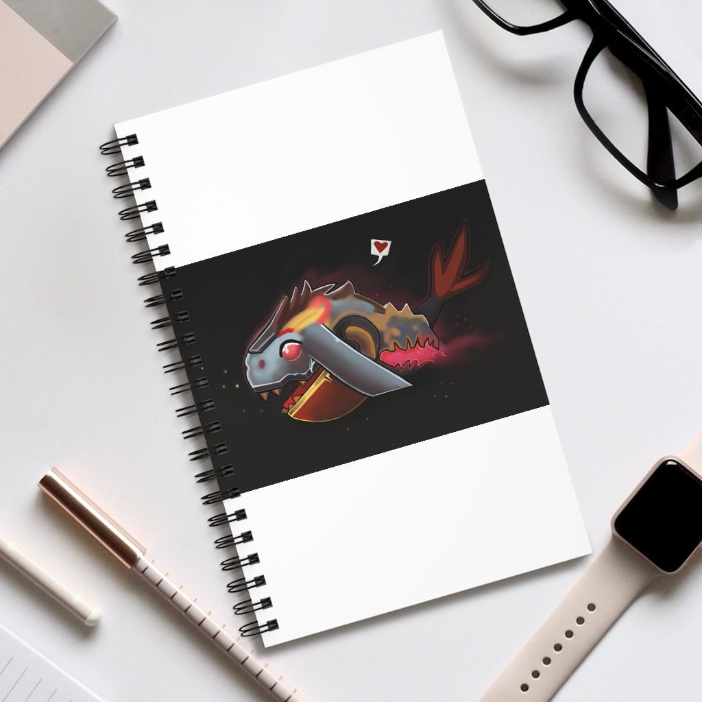 Mecha Whale Strider Spiral Journal featuring a colorful front cover design, showcasing various styles including blank, dot grid, lined, and task manager.