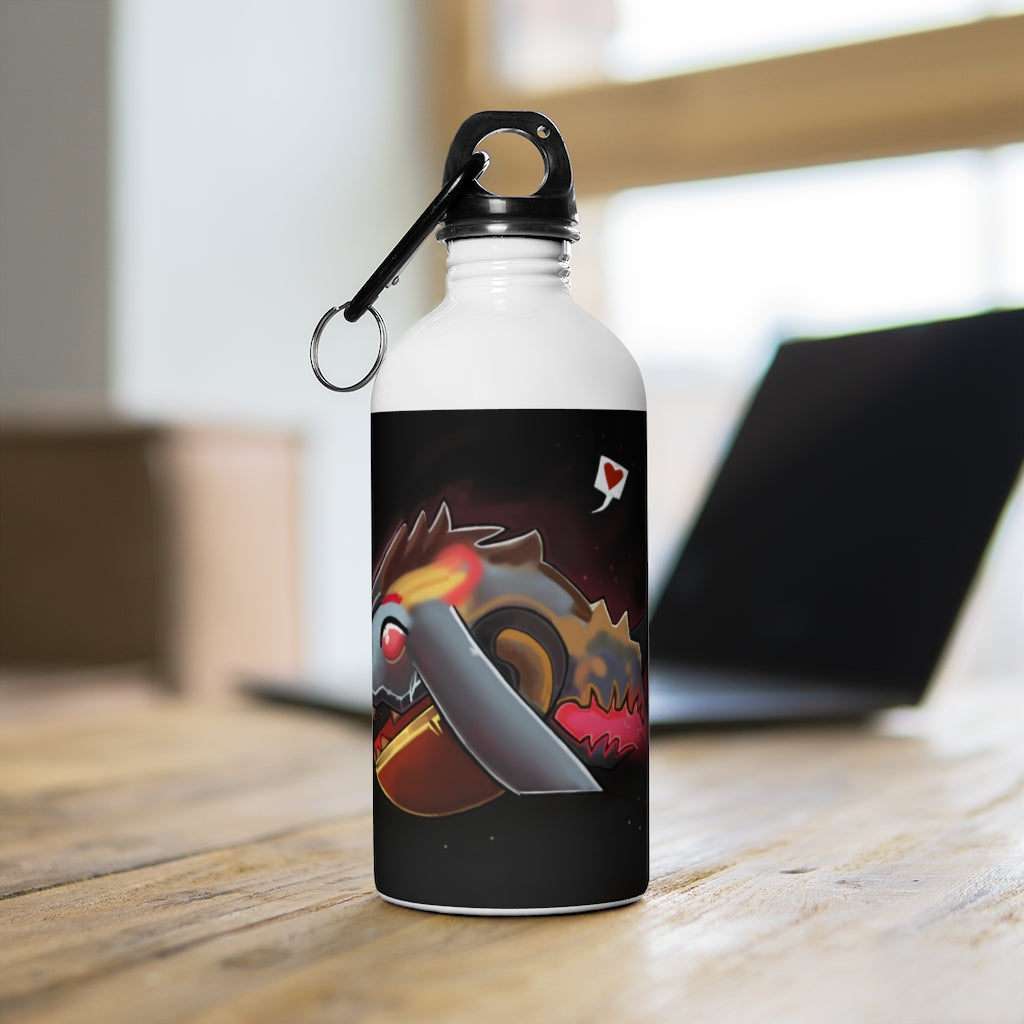 Mecha Whale Strider Stainless Steel Water Bottle with a vibrant design, featuring a plastic screw top and carabiner.