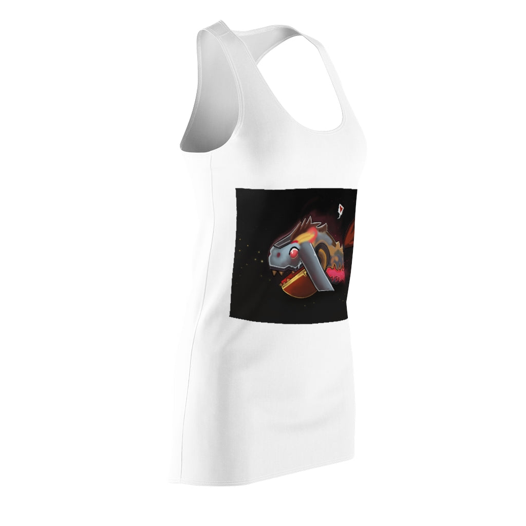 A stylish Mecha Whale Strider Women's Racerback Dress featuring a unique design and sporty fit, perfect for summer outings.