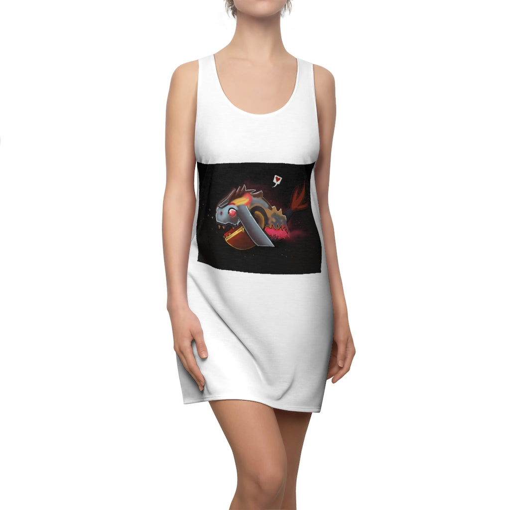 A stylish Mecha Whale Strider Women's Racerback Dress featuring a unique design and sporty fit, perfect for summer outings.