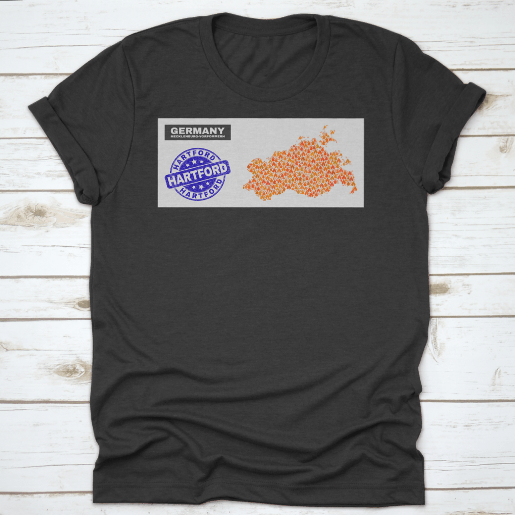 Mecklenburg-Vorpommern Land Map featuring a blue round grunge Hartford stamp design on a cotton garment.