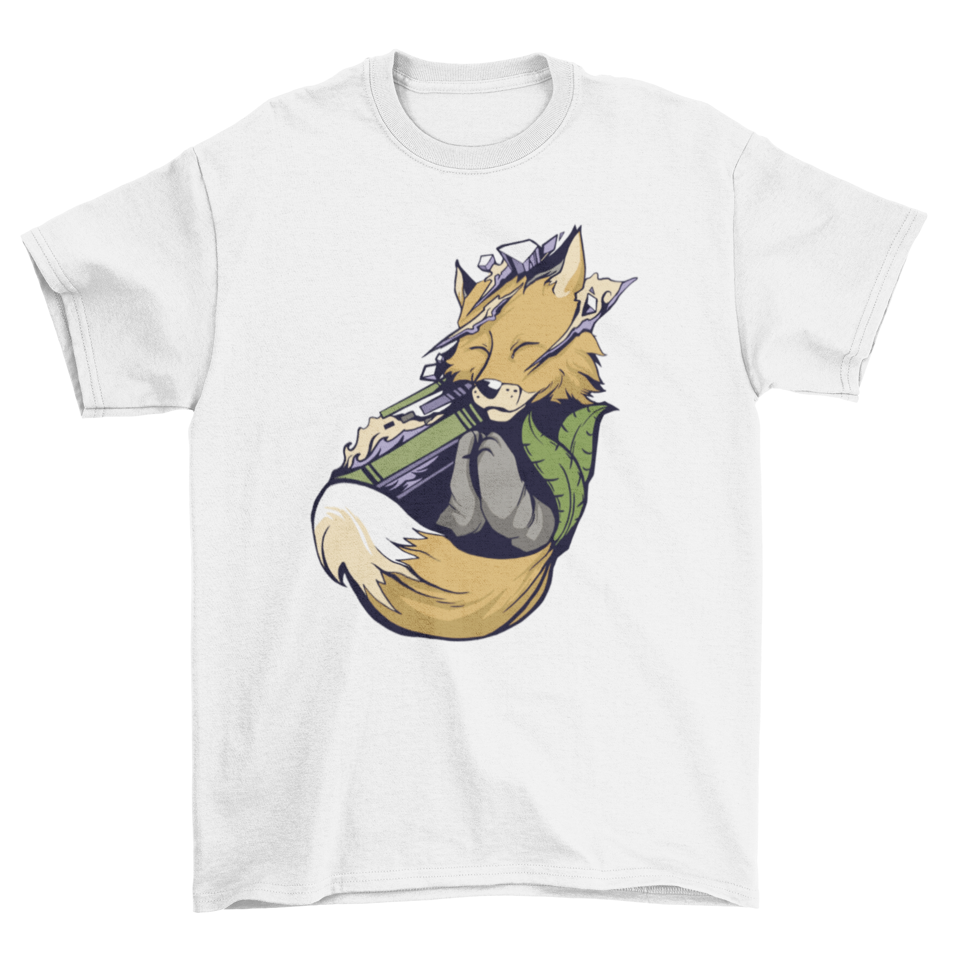 A soft T-shirt featuring a serene fox in a meditative pose, perfect for yoga and relaxation.