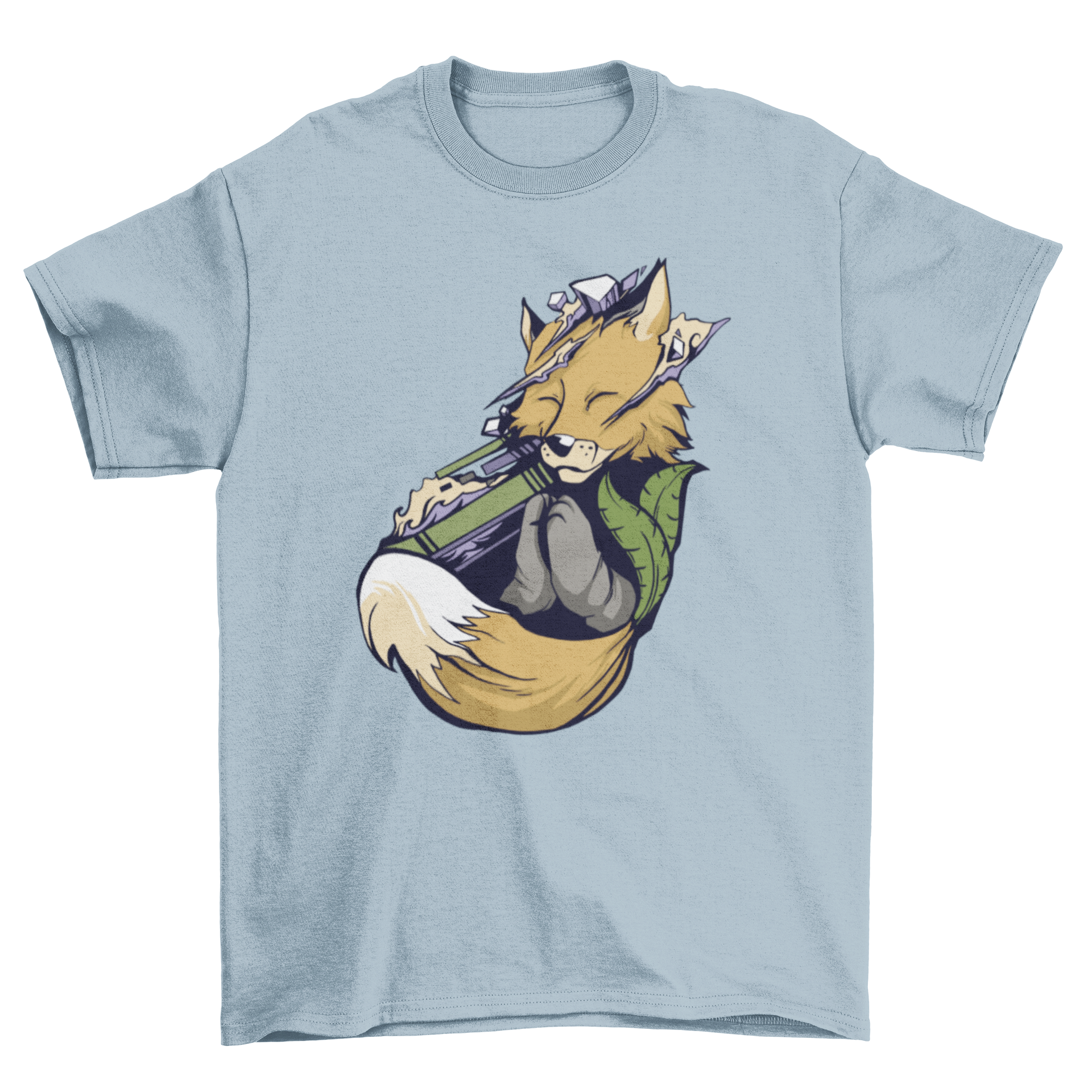 A soft T-shirt featuring a serene fox in a meditative pose, perfect for yoga and relaxation.