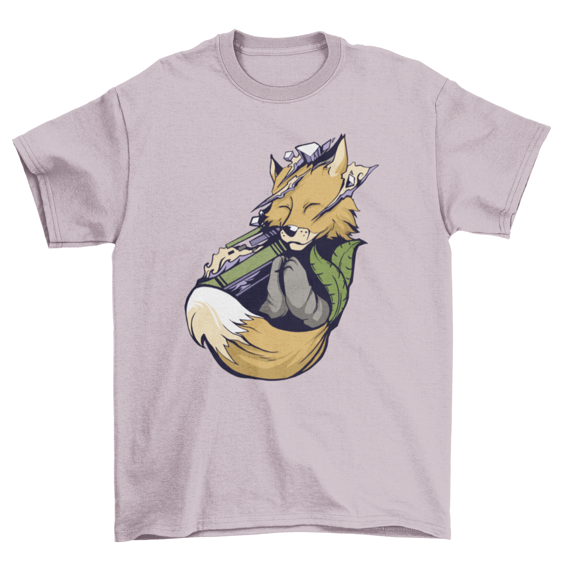 A soft T-shirt featuring a serene fox in a meditative pose, perfect for yoga and relaxation.