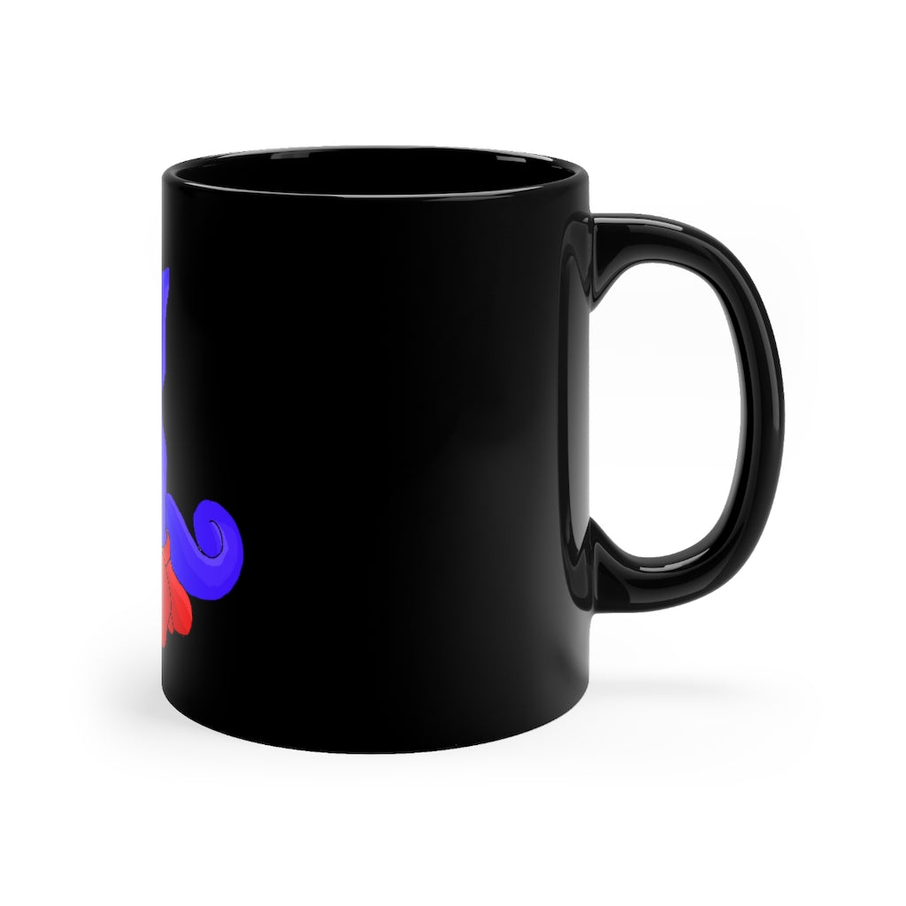 Megatare Black mug 11oz featuring a sleek black ceramic design with rounded corners and a comfortable C-handle.