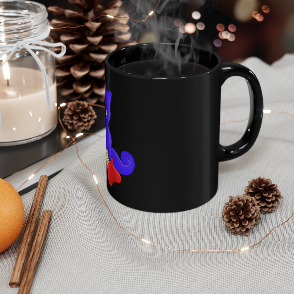 Megatare Black mug 11oz featuring a sleek black ceramic design with rounded corners and a comfortable C-handle.